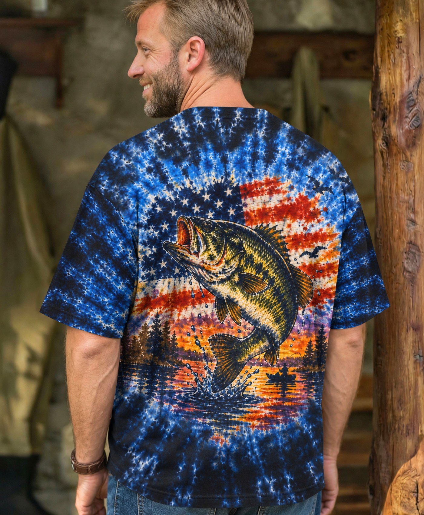 SUNSET FISHING STARS & STRIPES PATTERN ALL OVER PRINT - TLHN0106263