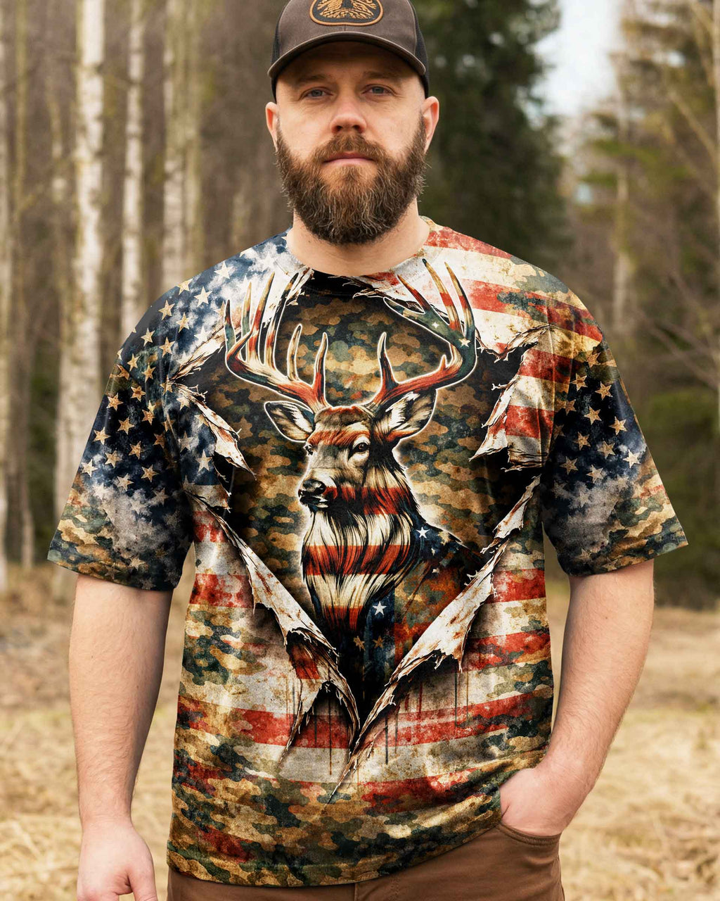 GRUNGE STARS AND STRIPES DEER HUNTING  ALL OVER PRINT - TLNT0304263