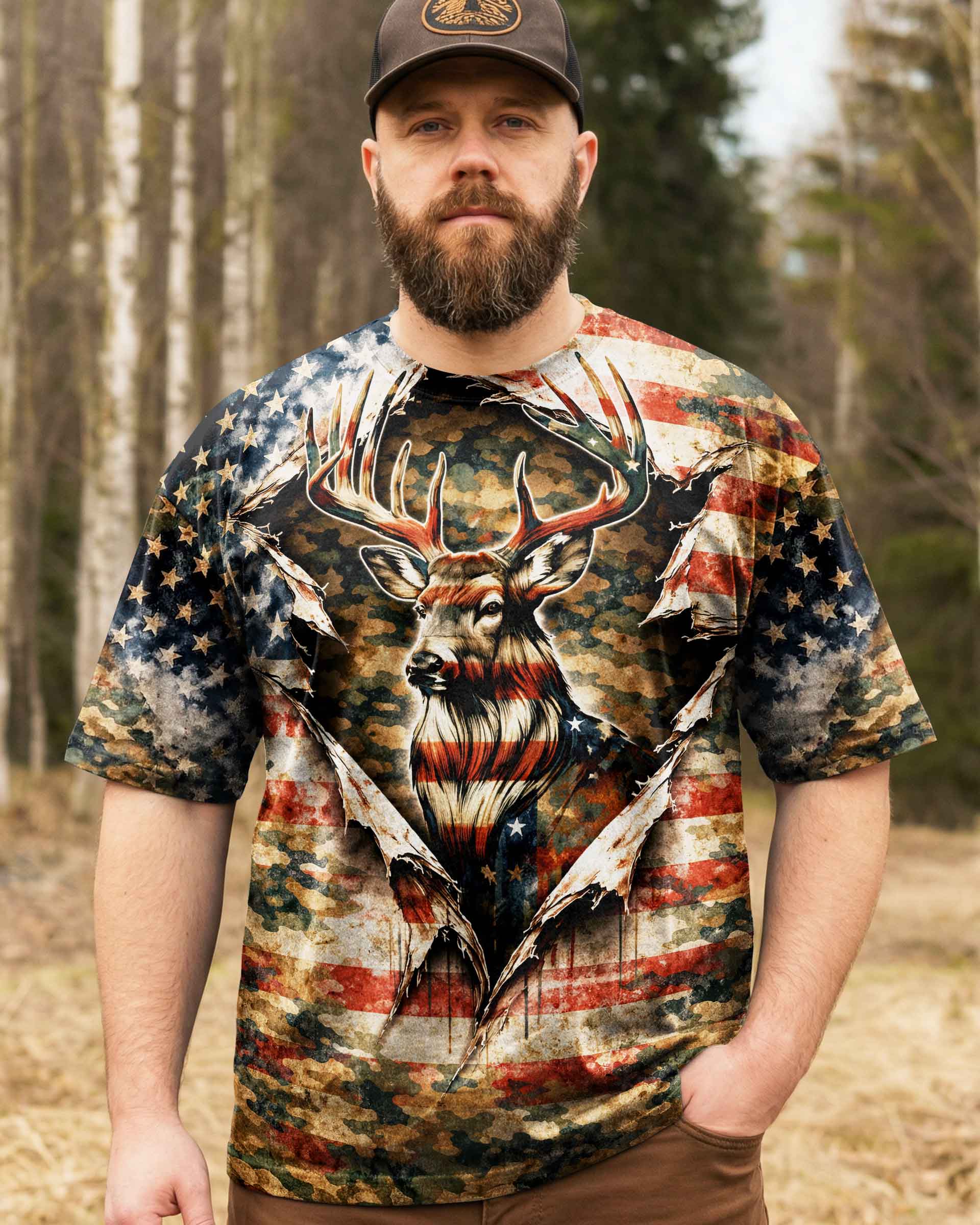 GRUNGE STARS AND STRIPES DEER HUNTING  ALL OVER PRINT - TLNT0304263