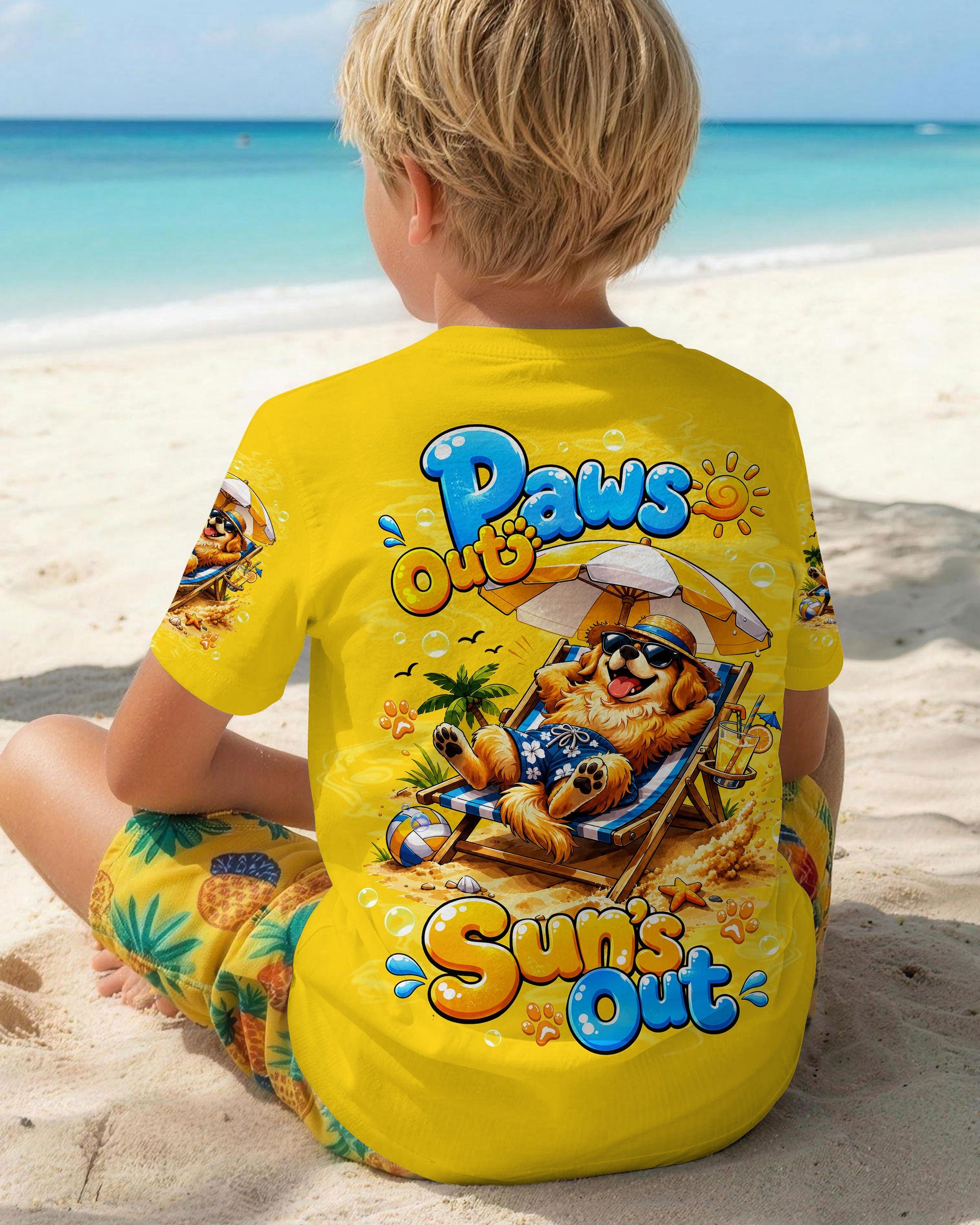 PAWS OUT SUN'S OUT GOLDEN RETRIEVER DOG KIDS ALL OVER PRINT - TLTW2805262