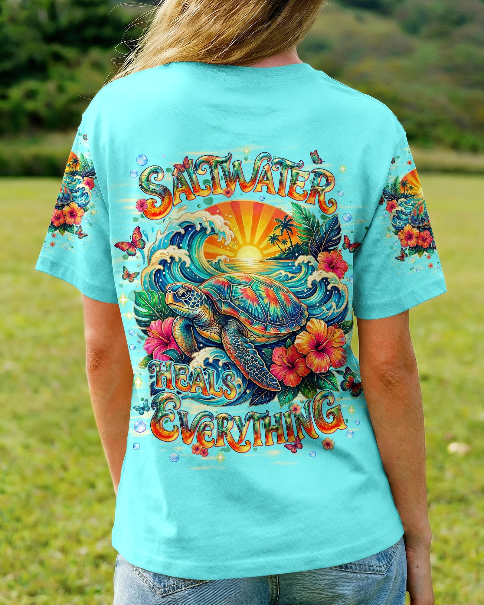 SALTWATER HEALS EVERYTHING TURTLE ALL OVER PRINT  - TLNT1704261