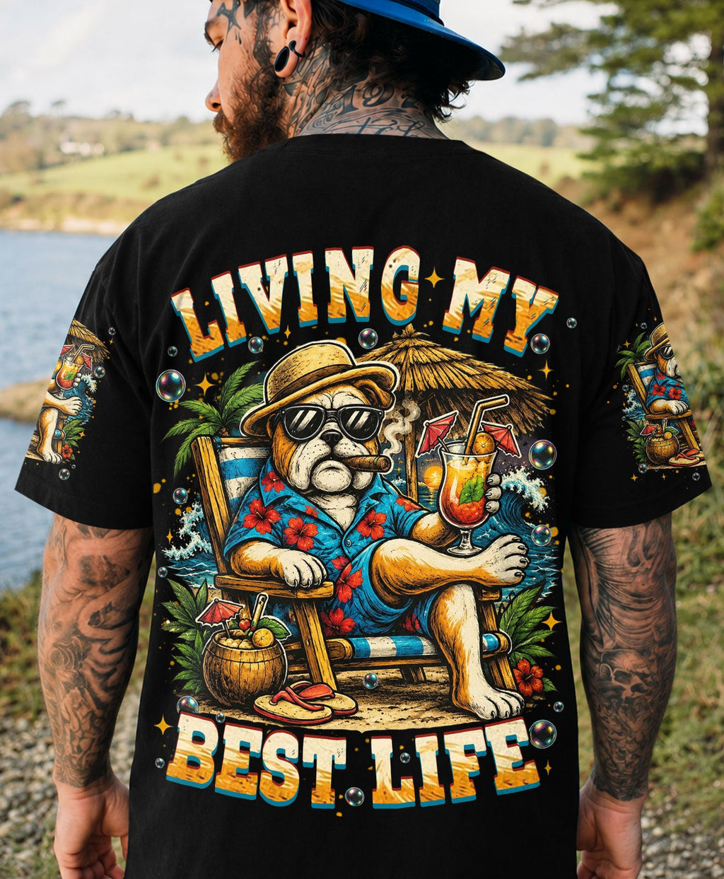 LIVING MY BEST LIFE PUG DOG ALL OVER PRINT  - TLHN0306263