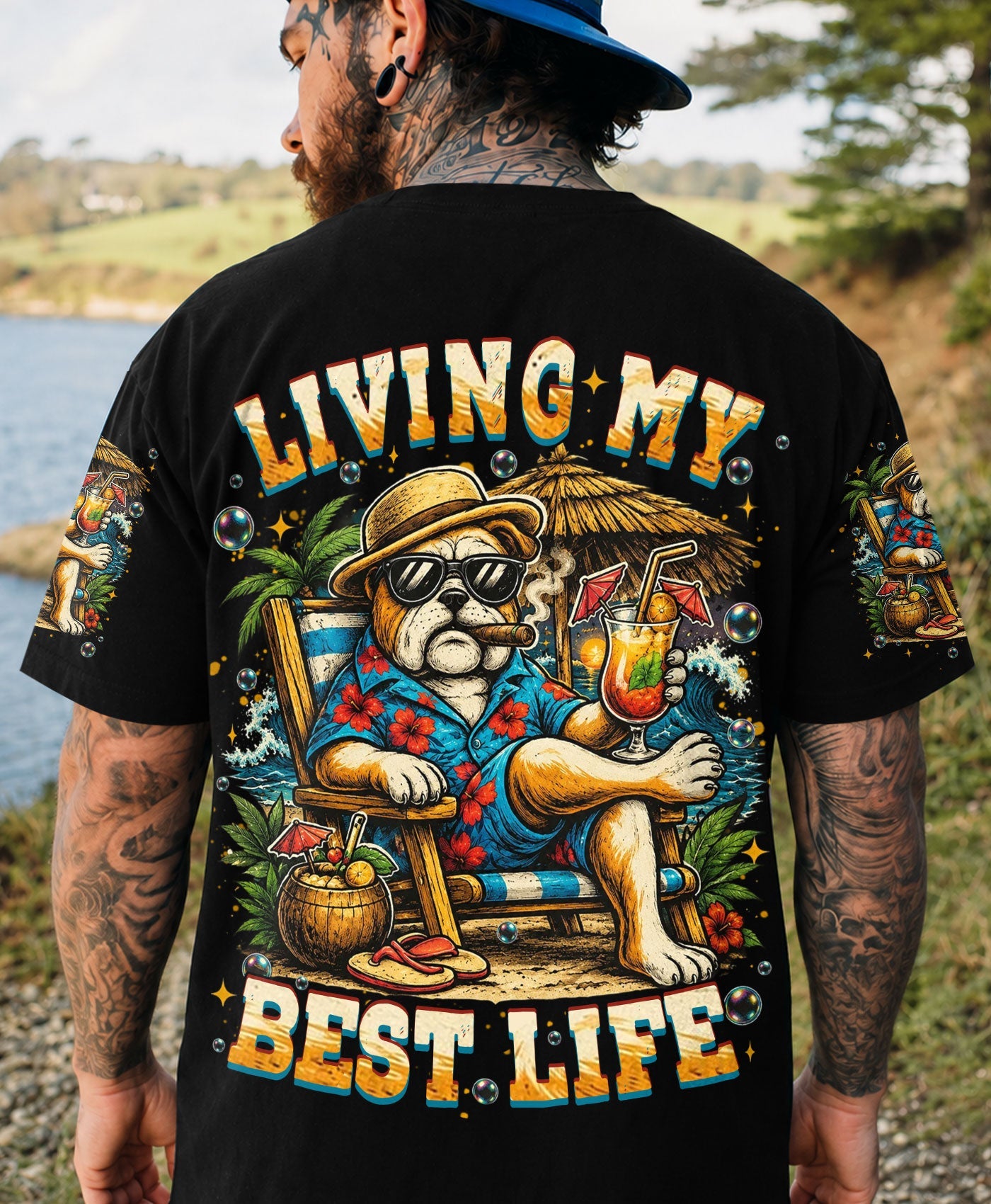 LIVING MY BEST LIFE PUG DOG ALL OVER PRINT  - TLHN0306263