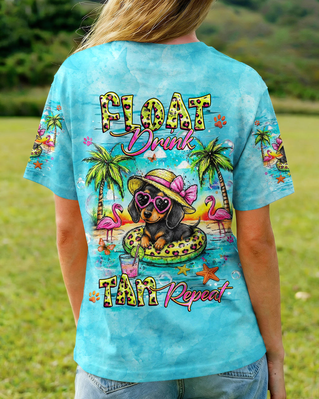 FLOAT DRINK TAN REPEAT DACHSHUND DOG ALL OVER PRINT -  TLHG2205263