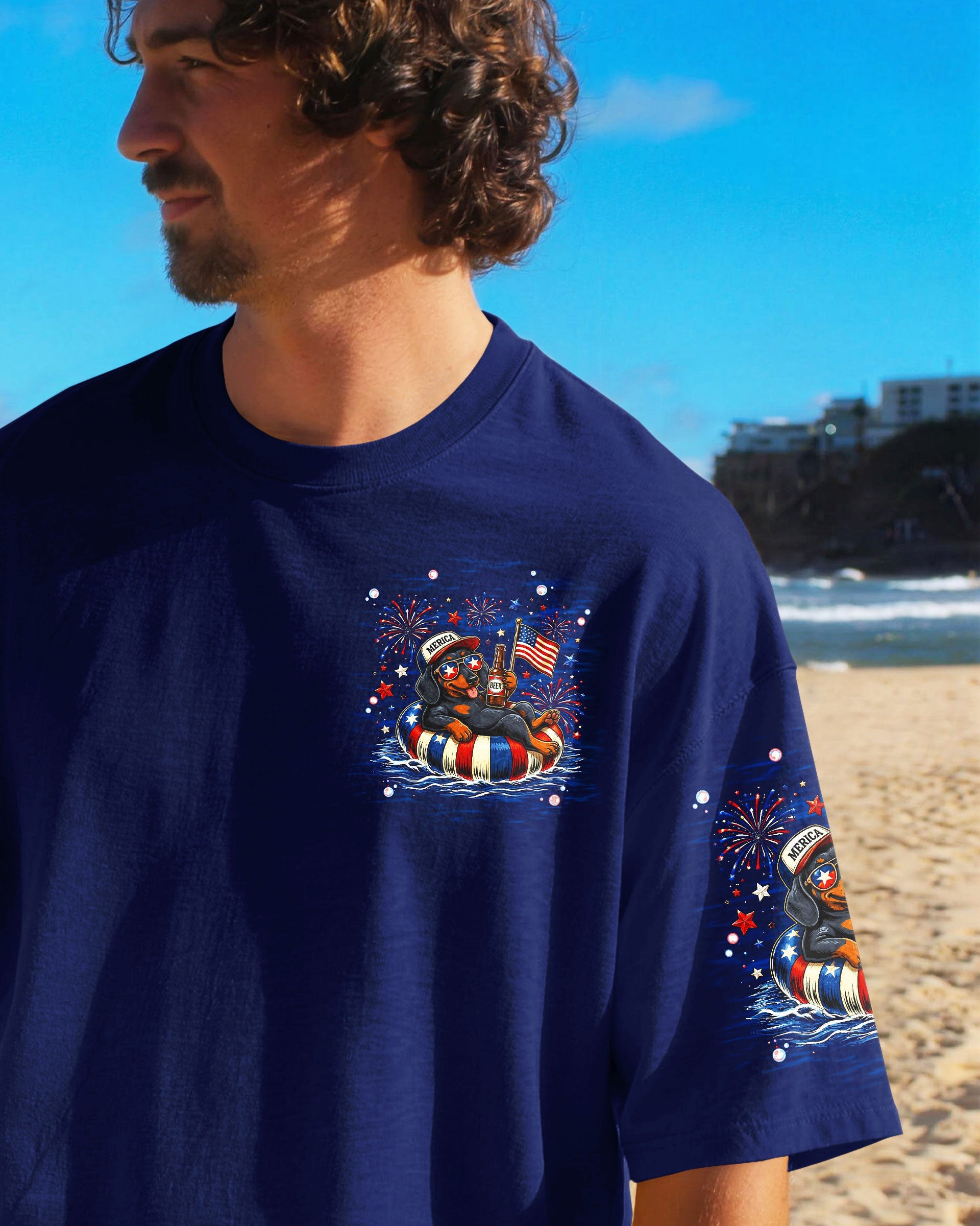 LAND OF THE FREE DACHSHUND DOG RED WHITE & BLUE ALL OVER PRINT  - TLNT1905263