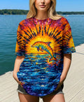 DOLPHIN SUNSET WATERCOLOR PATTERN ALL OVER PRINT - TLHN0904262