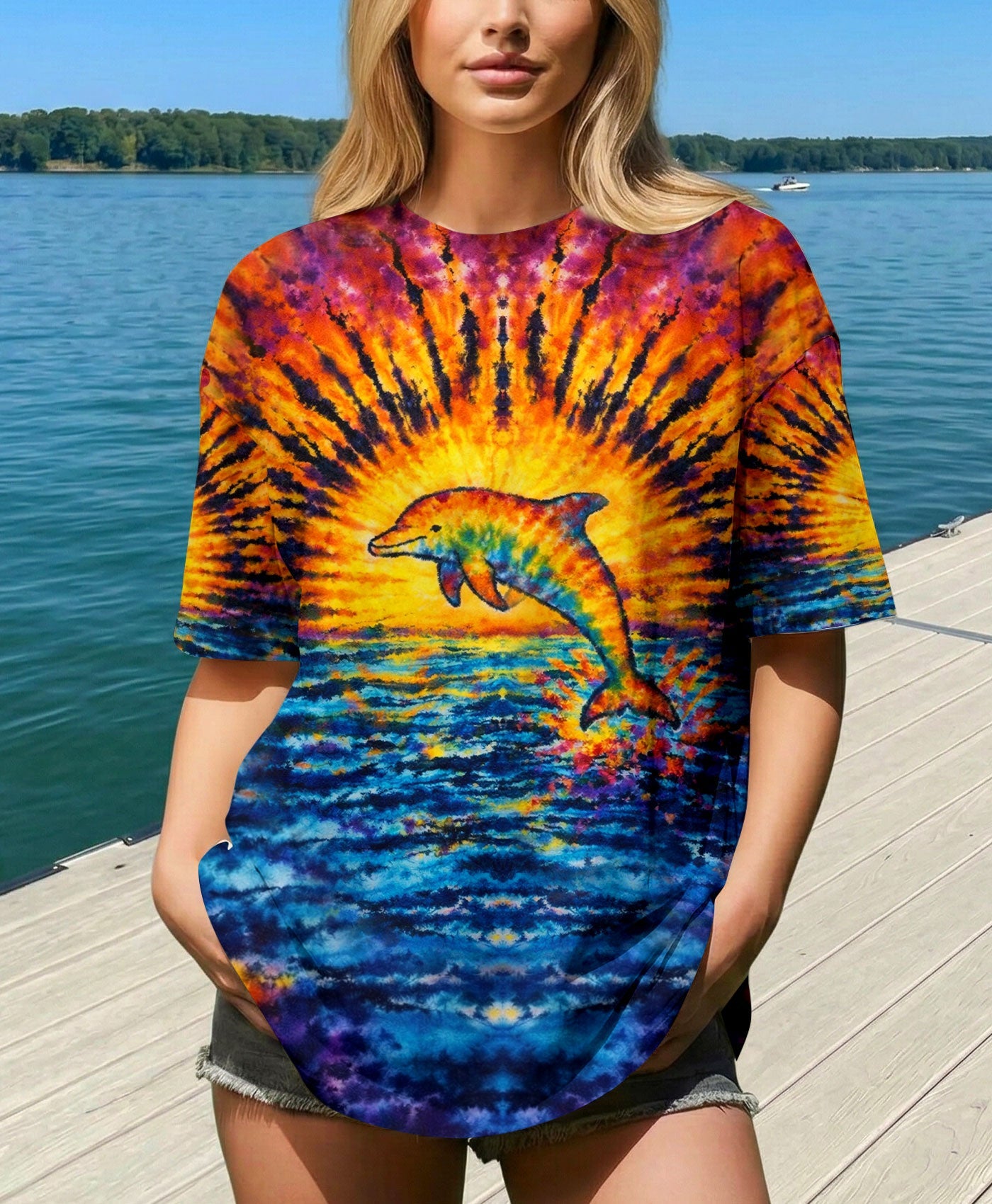 DOLPHIN SUNSET WATERCOLOR PATTERN ALL OVER PRINT - TLHN0904262