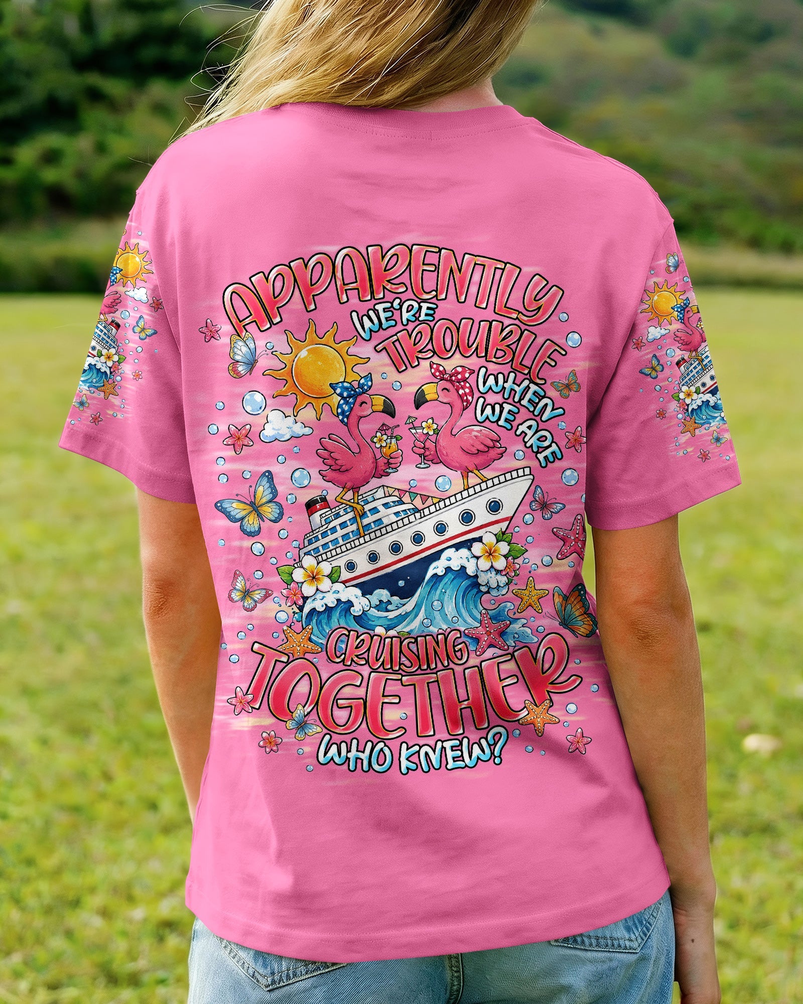 APPARENTLY WE'RE TROUBLE FLAMINGO CRUISING ALL OVER PRINT  - TLNT0307261
