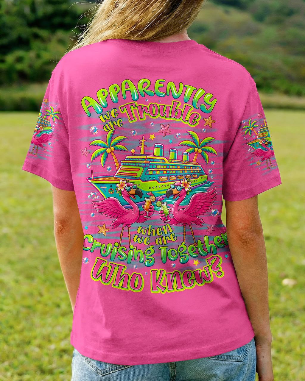 APPARENTLY WE'RE TROUBLE FLAMINGO CRUISING ALL OVER PRINT - TLNO307263