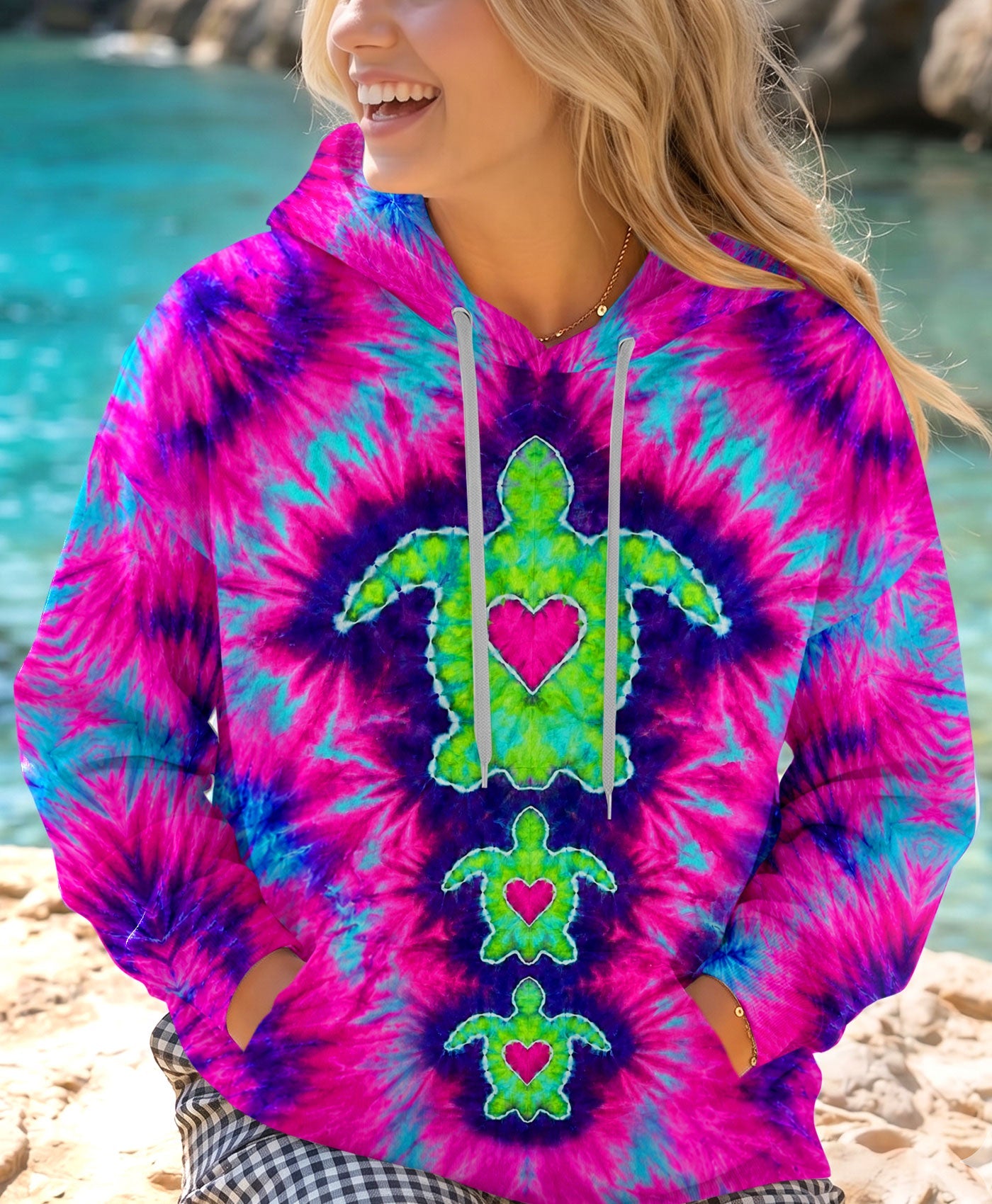 SEA TURTLES WITH RADIANT HEART SWIRL ALL OVER PRINT  - TLHN1506264
