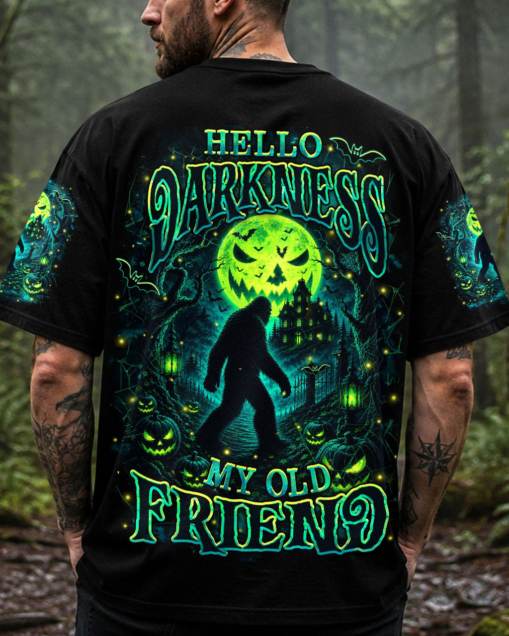 HELLO DARKNESS MY OLD FRIEND BIGFOOT HALLOWEEN ALL OVER PRINT  - TLHN2107261
