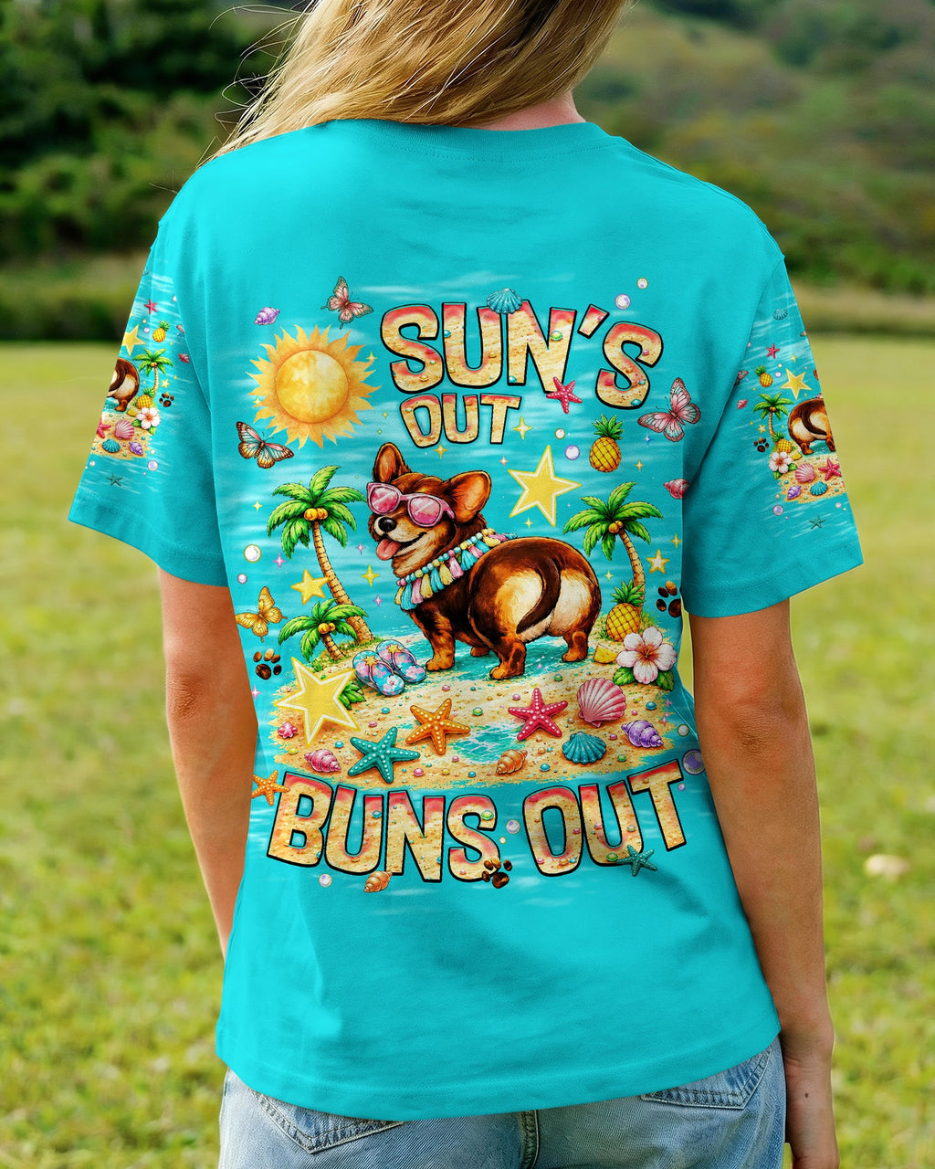 SUN'S OUT BUNS OUT CORGI  DOG ALL OVER PRINT   - TLNT0906252