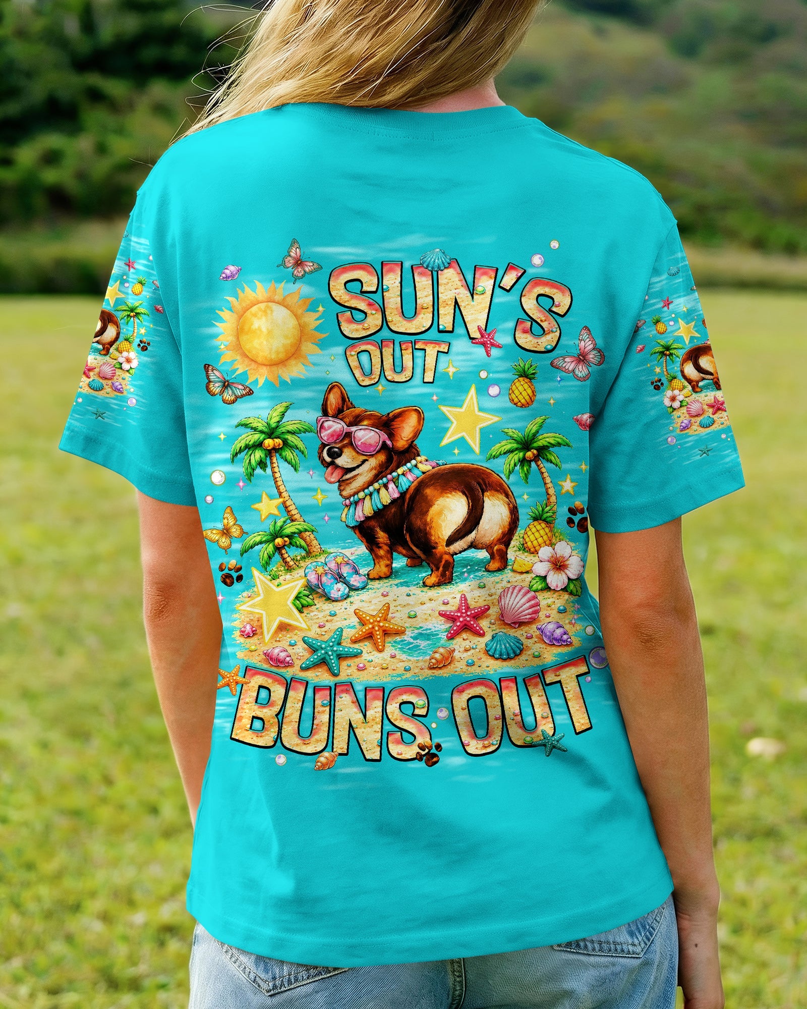SUN'S OUT BUNS OUT CORGI  DOG ALL OVER PRINT   - TLNT0906252