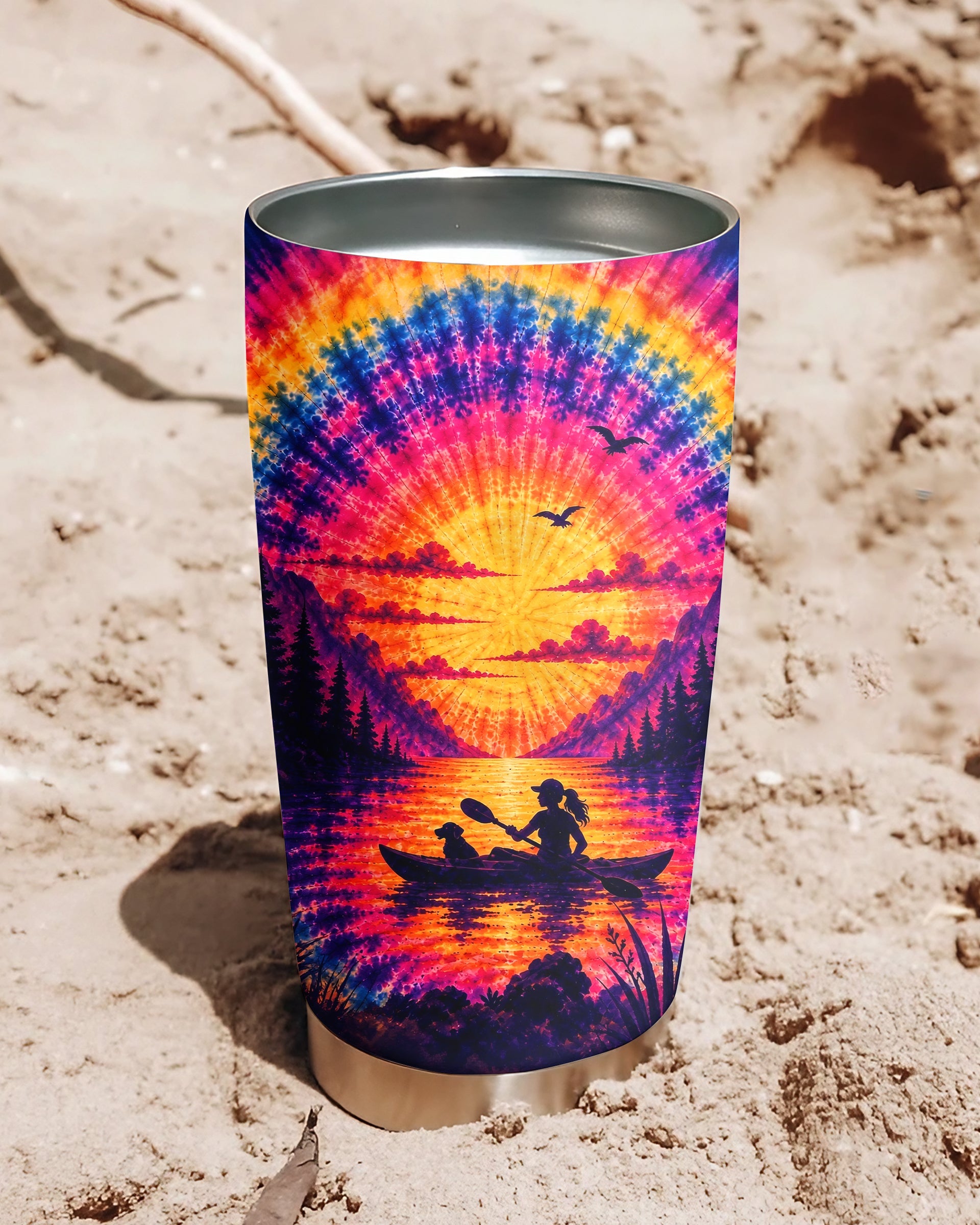 KAYAK LAKE DAY WITH DOG SUNSET TUMBLER - TLHG2406263