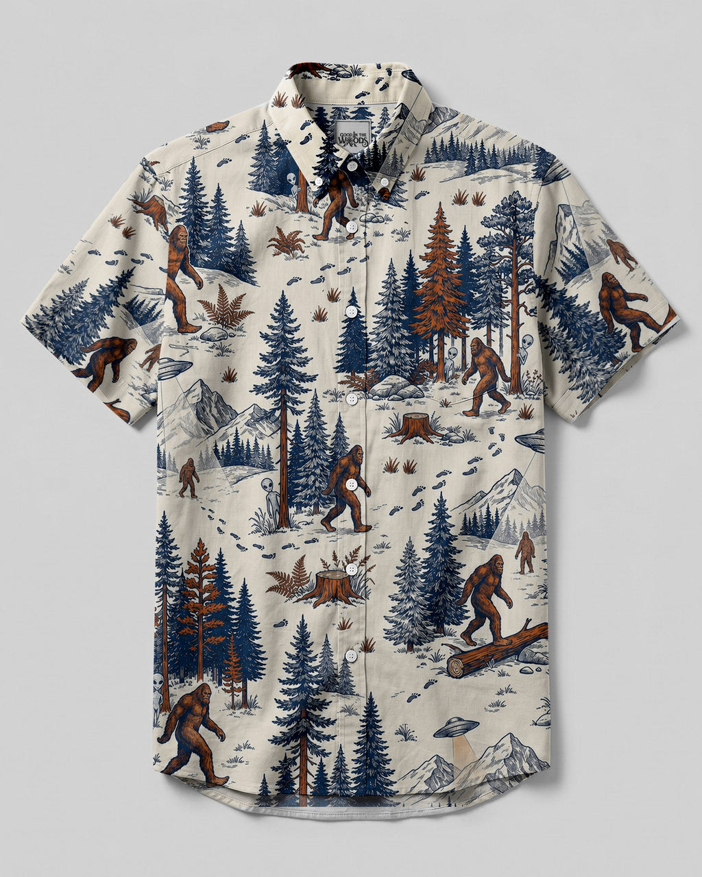 BIGFOOT ALIEN UFO BUTTON-DOWN COLLAR SHIRT - TLHN2306262