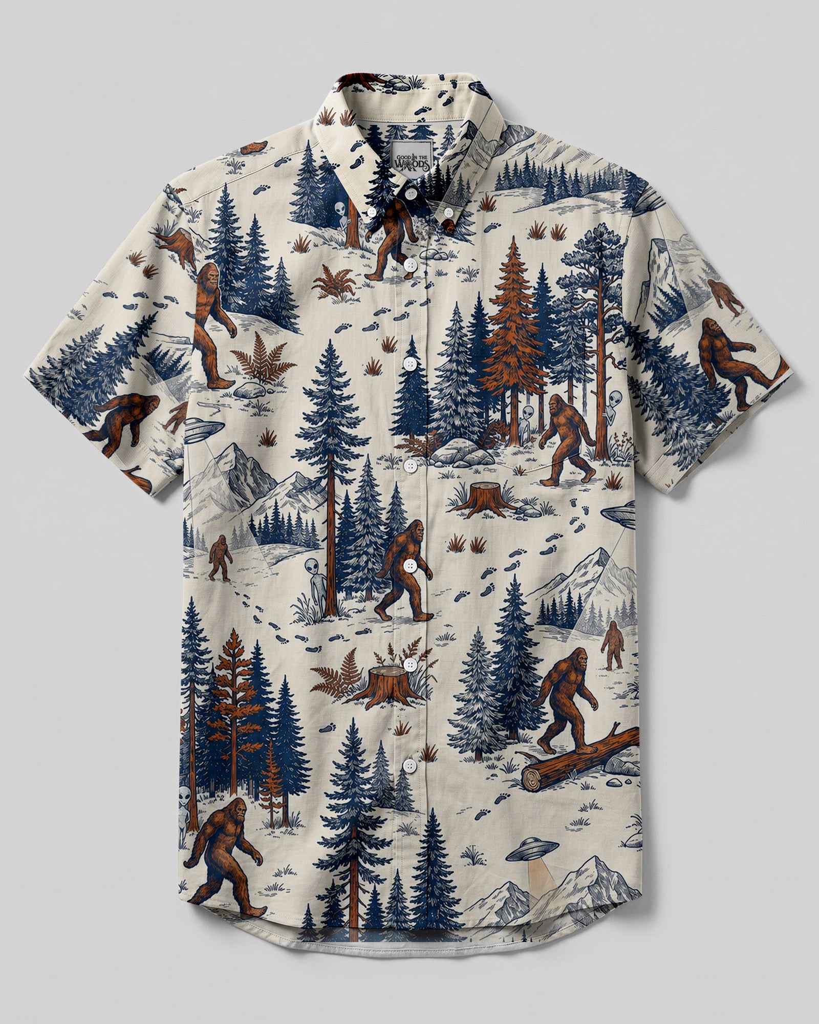 BIGFOOT ALIEN UFO BUTTON-DOWN COLLAR SHIRT - TLHN2306262