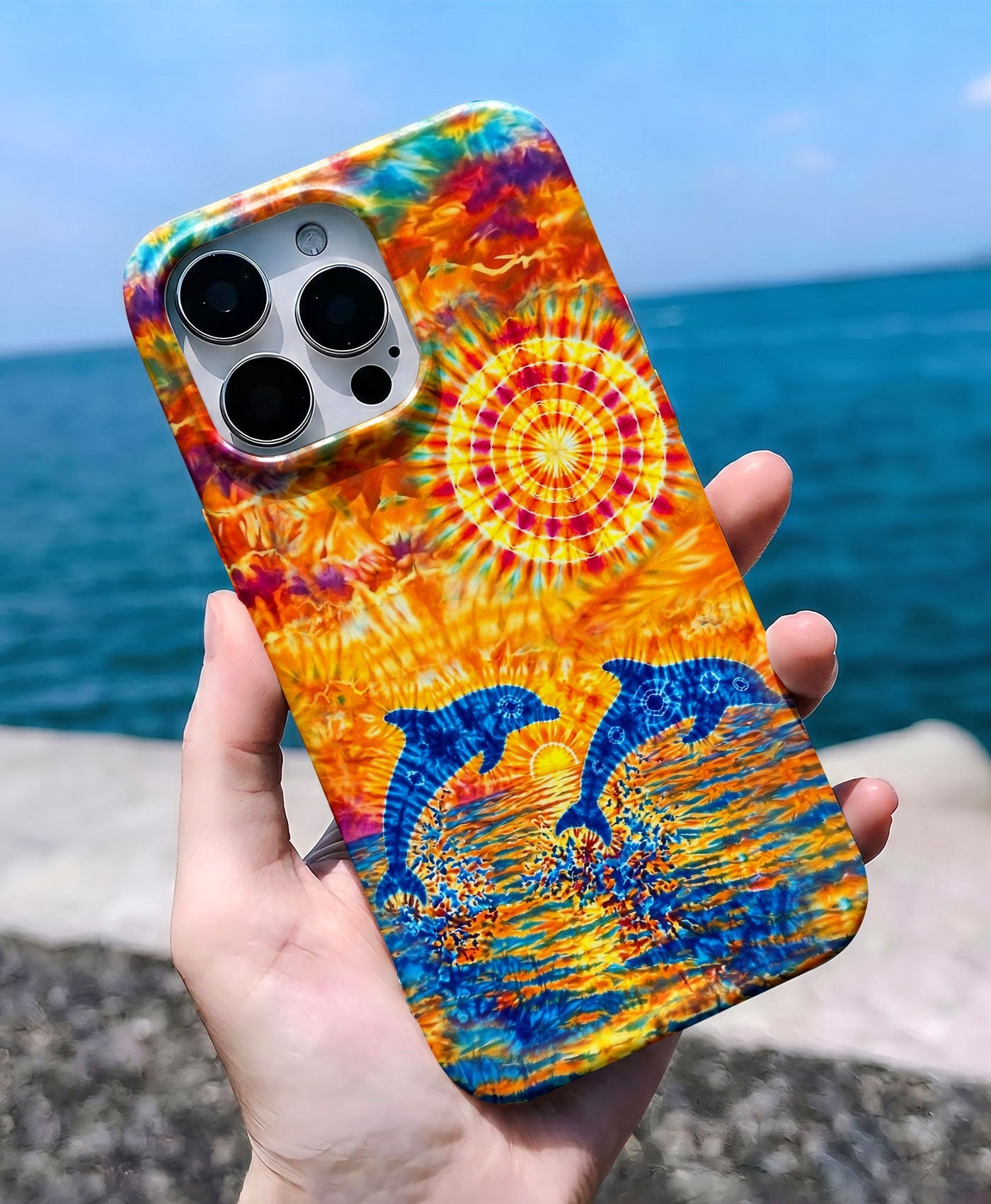TWO DOLPHINS SUNSET WATERCOLOR PATTERN  PHONE CASE   - TLHN1205264