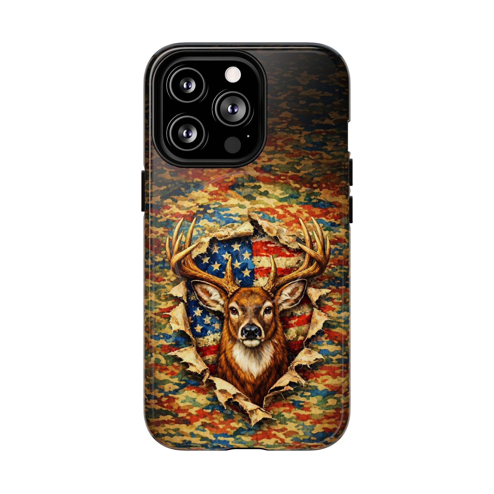 HUNTING DEER CAMOUFLAGE STARS AND STRIPES MAGNETIC PHONE CASE  - TLNT0405261