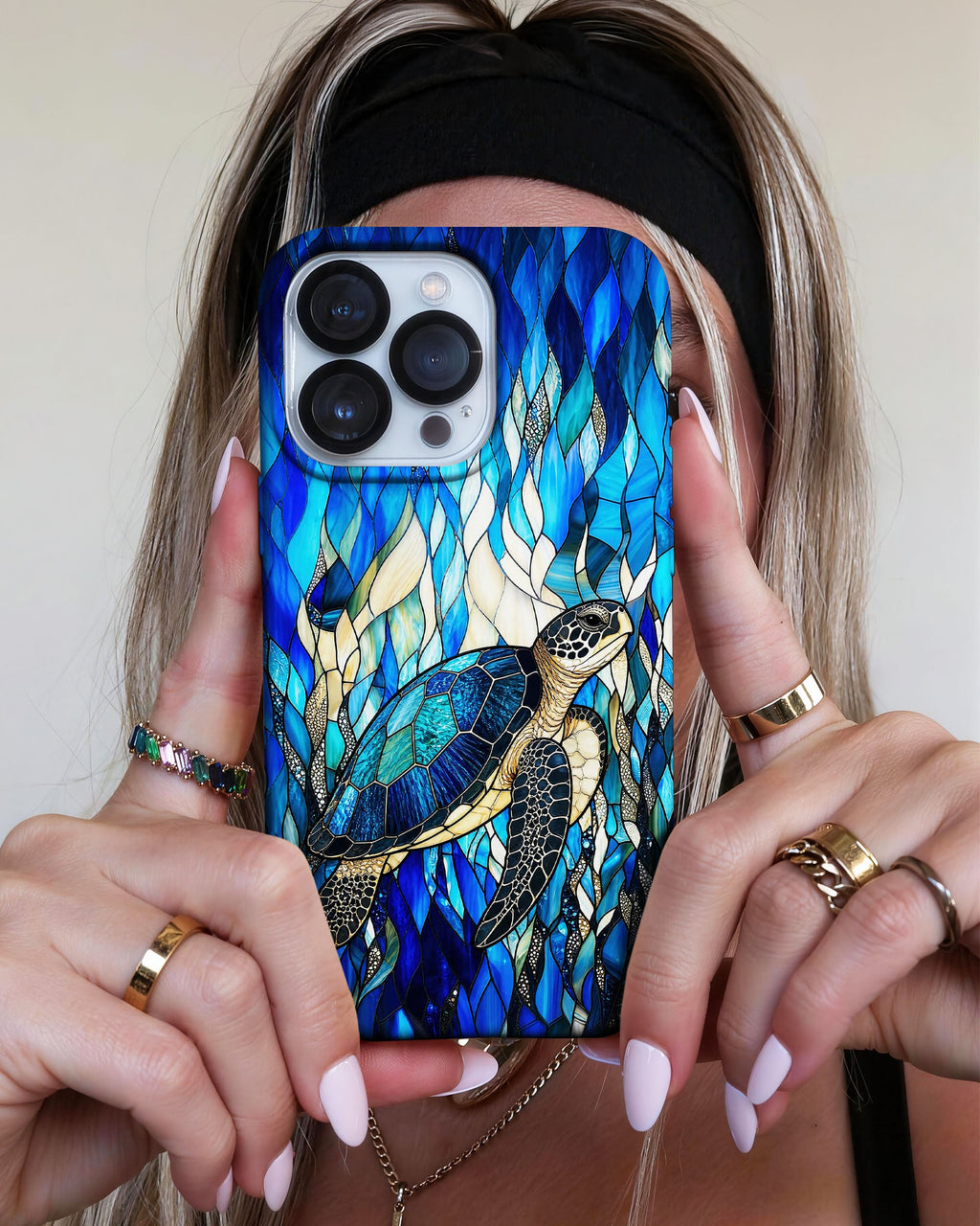 SEA TURTLE SWIMMING STAINED GLASS PHONE CASE  - TLNT0505261