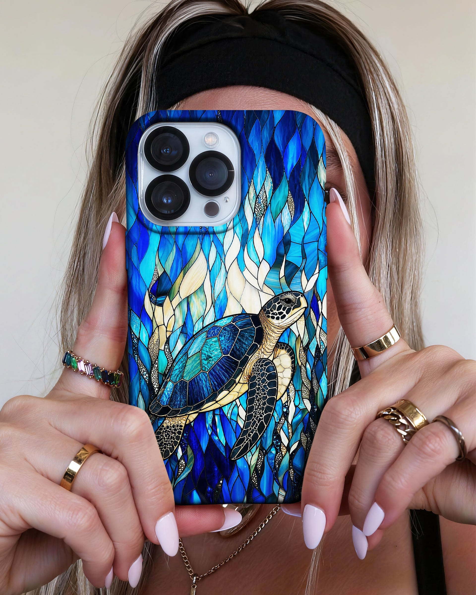 SEA TURTLE SWIMMING STAINED GLASS PHONE CASE  - TLNT0505261