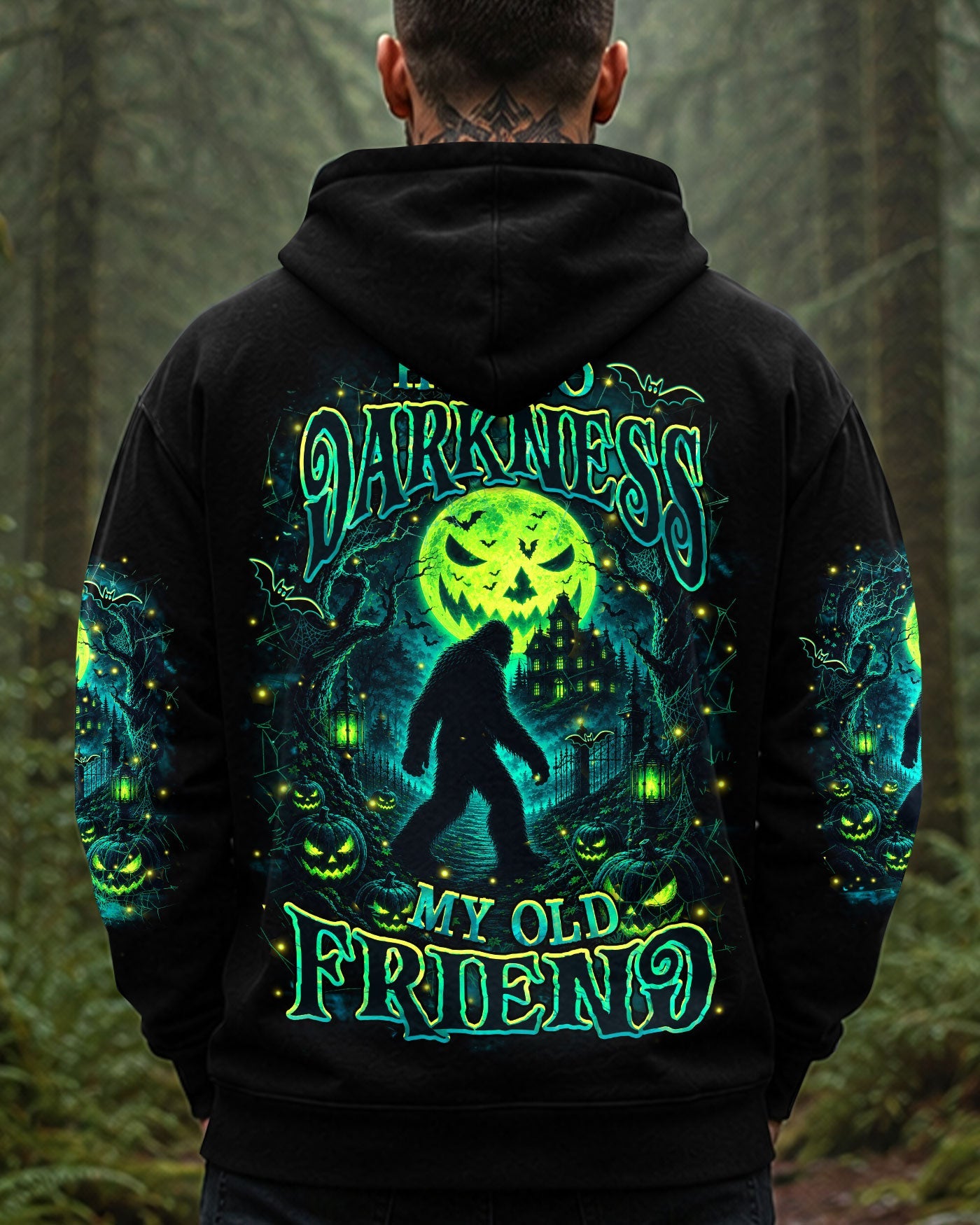 HELLO DARKNESS MY OLD FRIEND BIGFOOT HALLOWEEN ALL OVER PRINT  - TLHN2107261