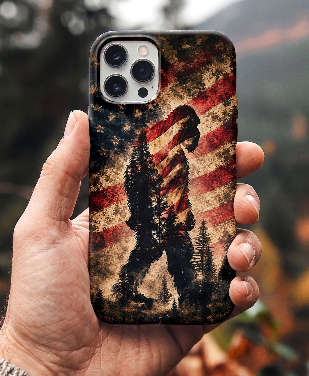 BIGFOOT IN THE FOREST STARS & STRIPES PHONE CASE  - TLHN2105264