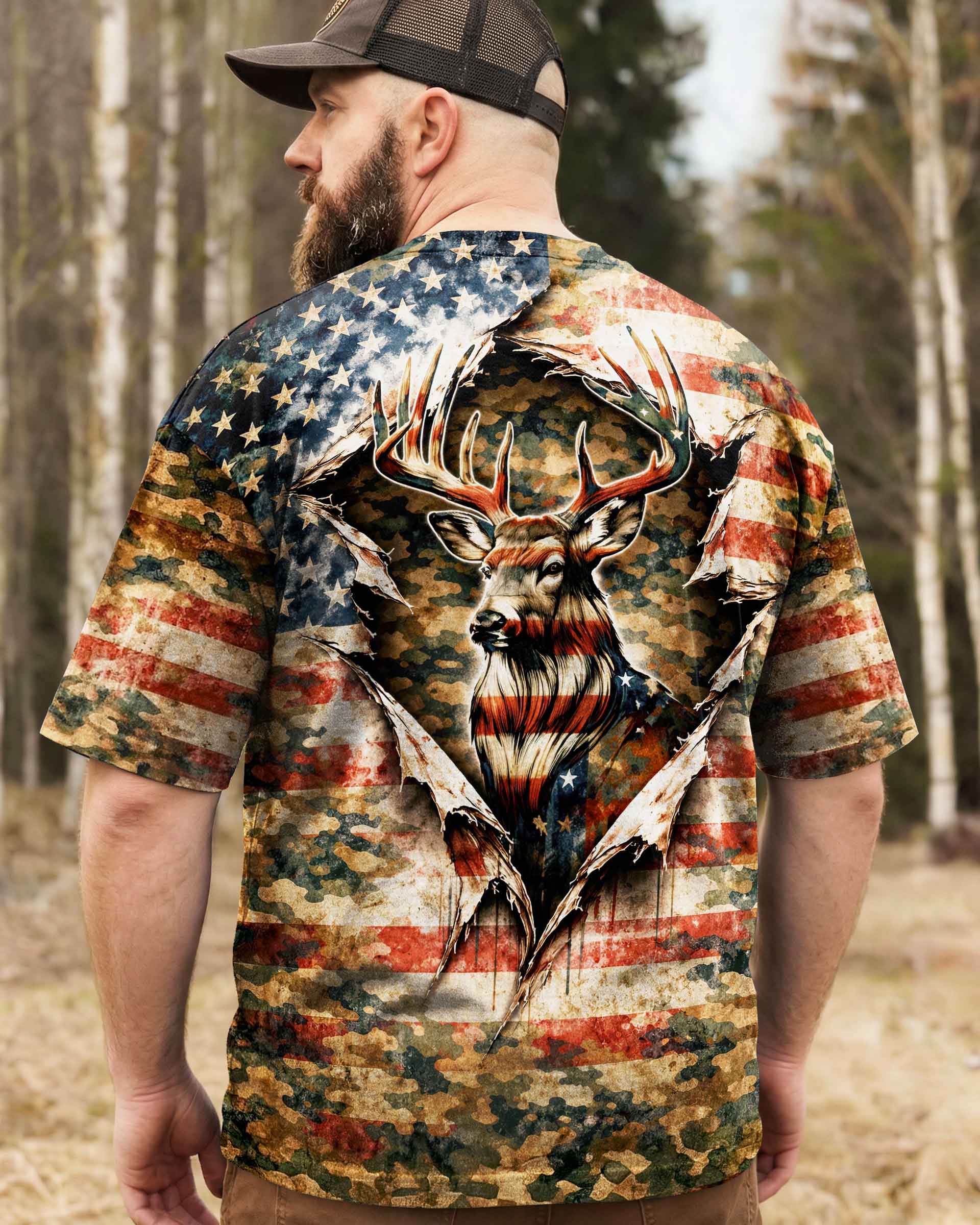 GRUNGE STARS AND STRIPES DEER HUNTING  ALL OVER PRINT - TLNT0304263