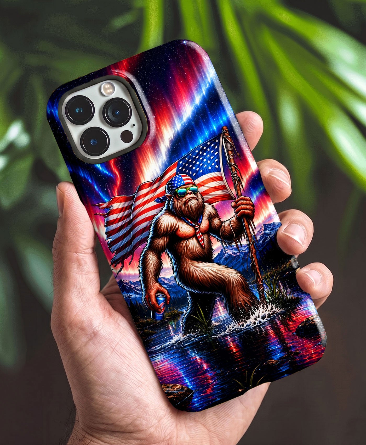 BIGFOOT UNDER RED WHITE & BLUE AURORA PHONE CASE  - TLHN0306264