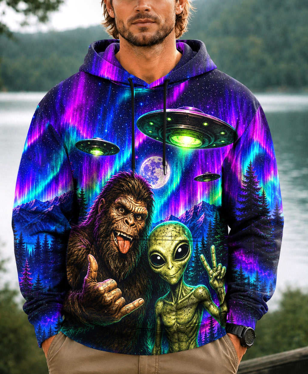 SELFIE BIGFOOT ALIEN AURORA ALL OVER PRINT - TLHN0907263