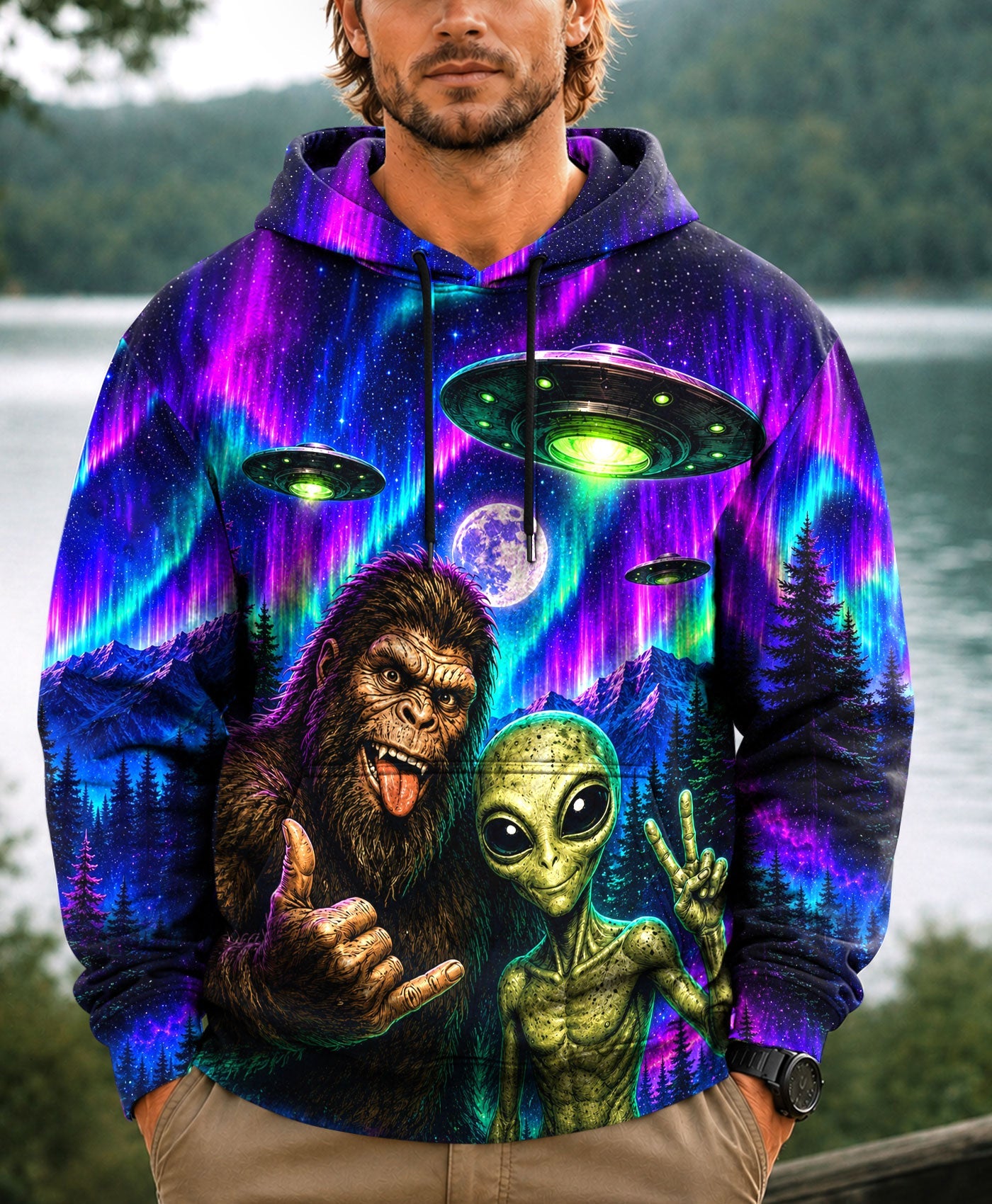 SELFIE BIGFOOT ALIEN AURORA ALL OVER PRINT - TLHN0907263
