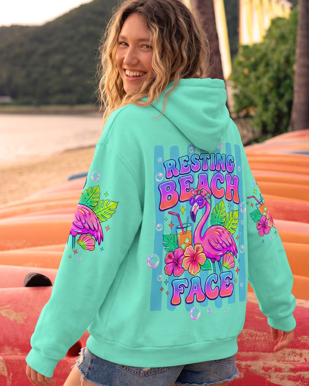 RESTING BEACH FACE FLAMINGO ALL OVER PRINT - TLTW1806264