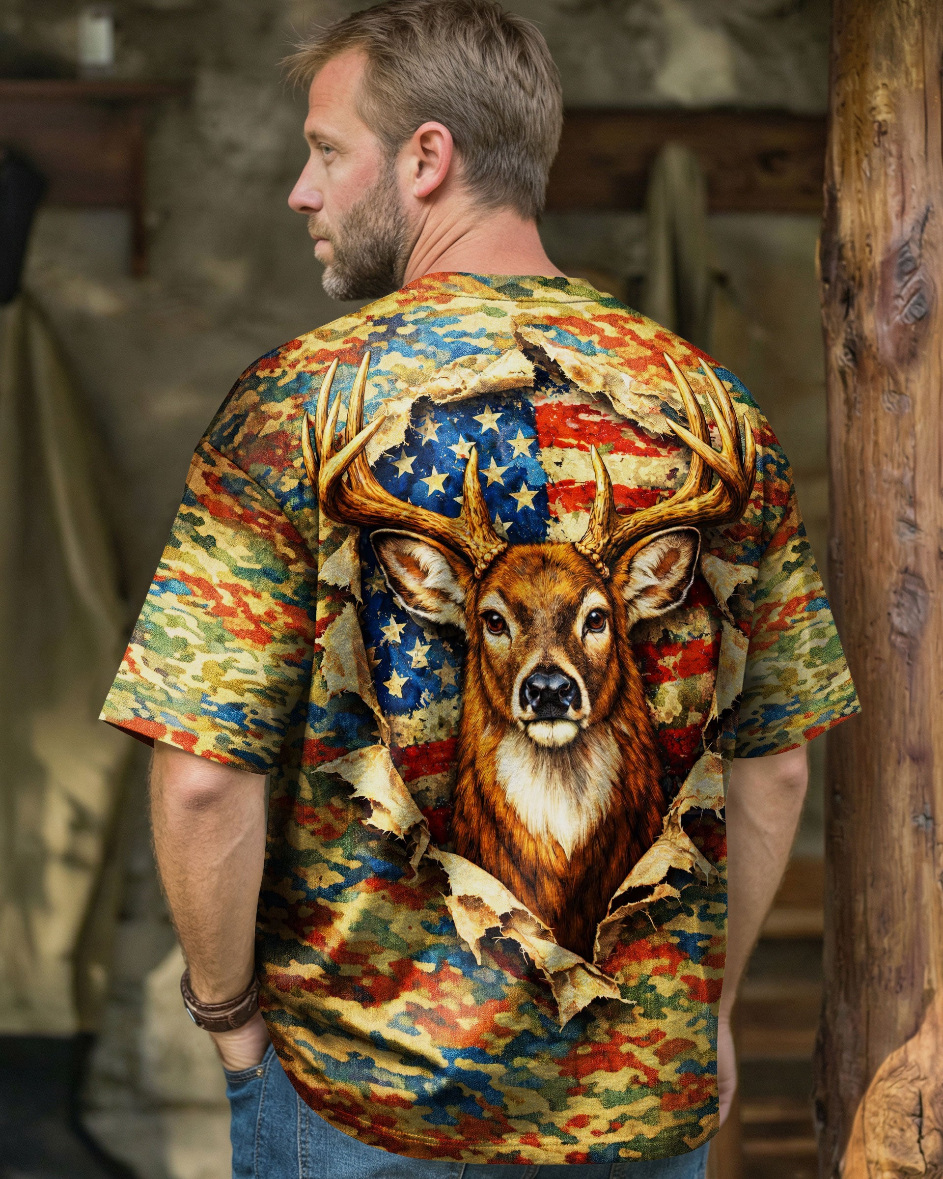 HUNTING DEER CAMOUFLAGE STARS AND STRIPES  ALL OVER PRINT - TLNT0604261