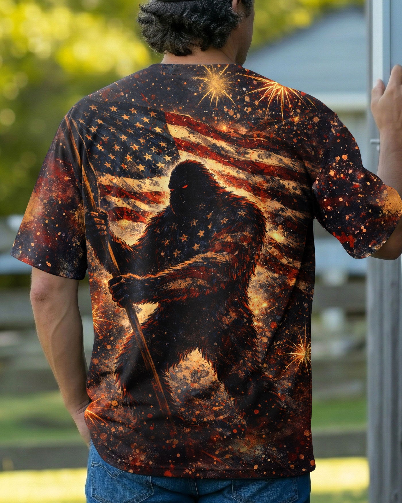 BIGFOOT STARS AND STRIPES GRUNGE ART ALL OVER PRINT - TLHN0704263