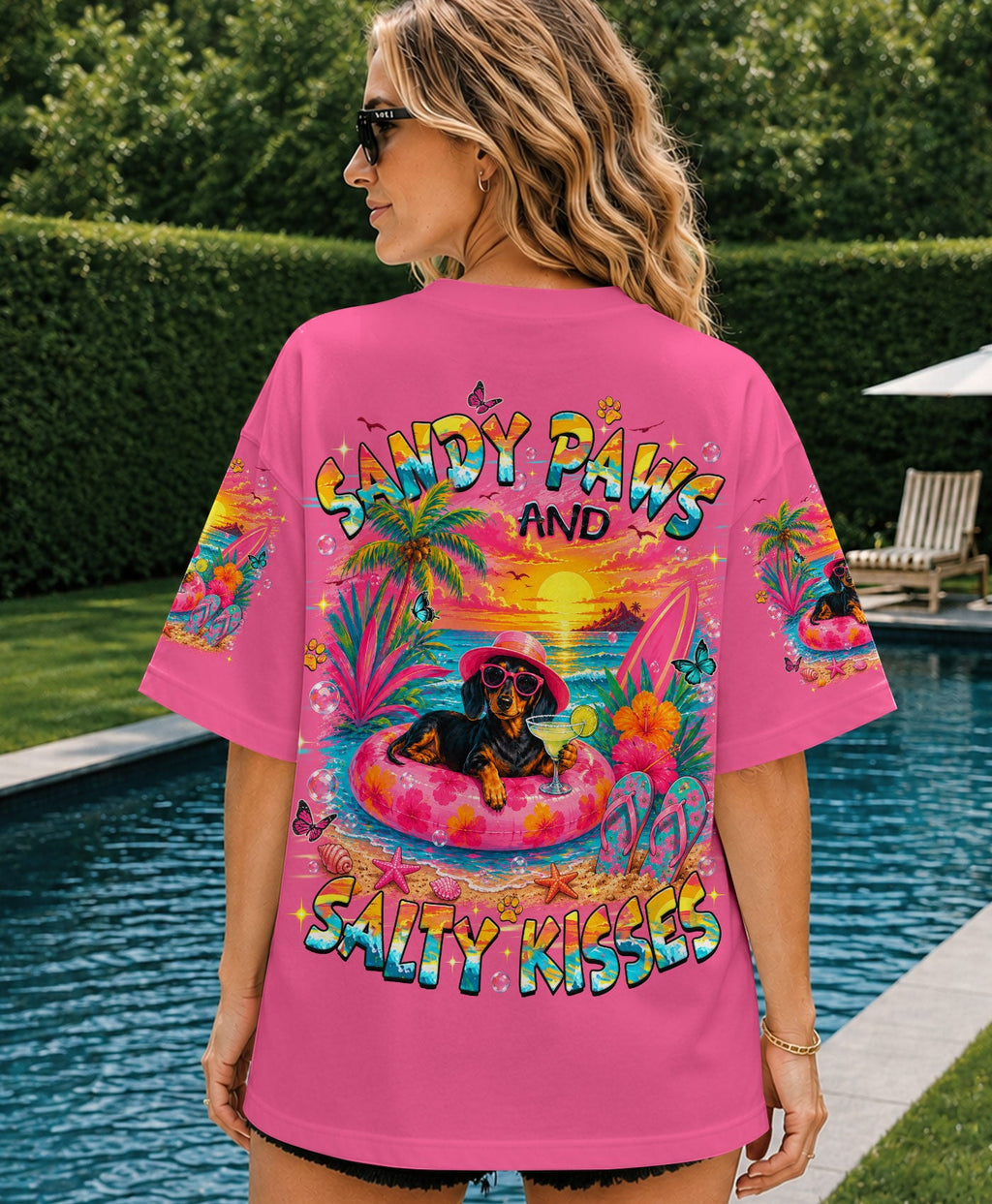 SANDY PAWS AND SALTY KISSES DACHSHUND DOG ALL OVER PRINT   - TLHN2005261