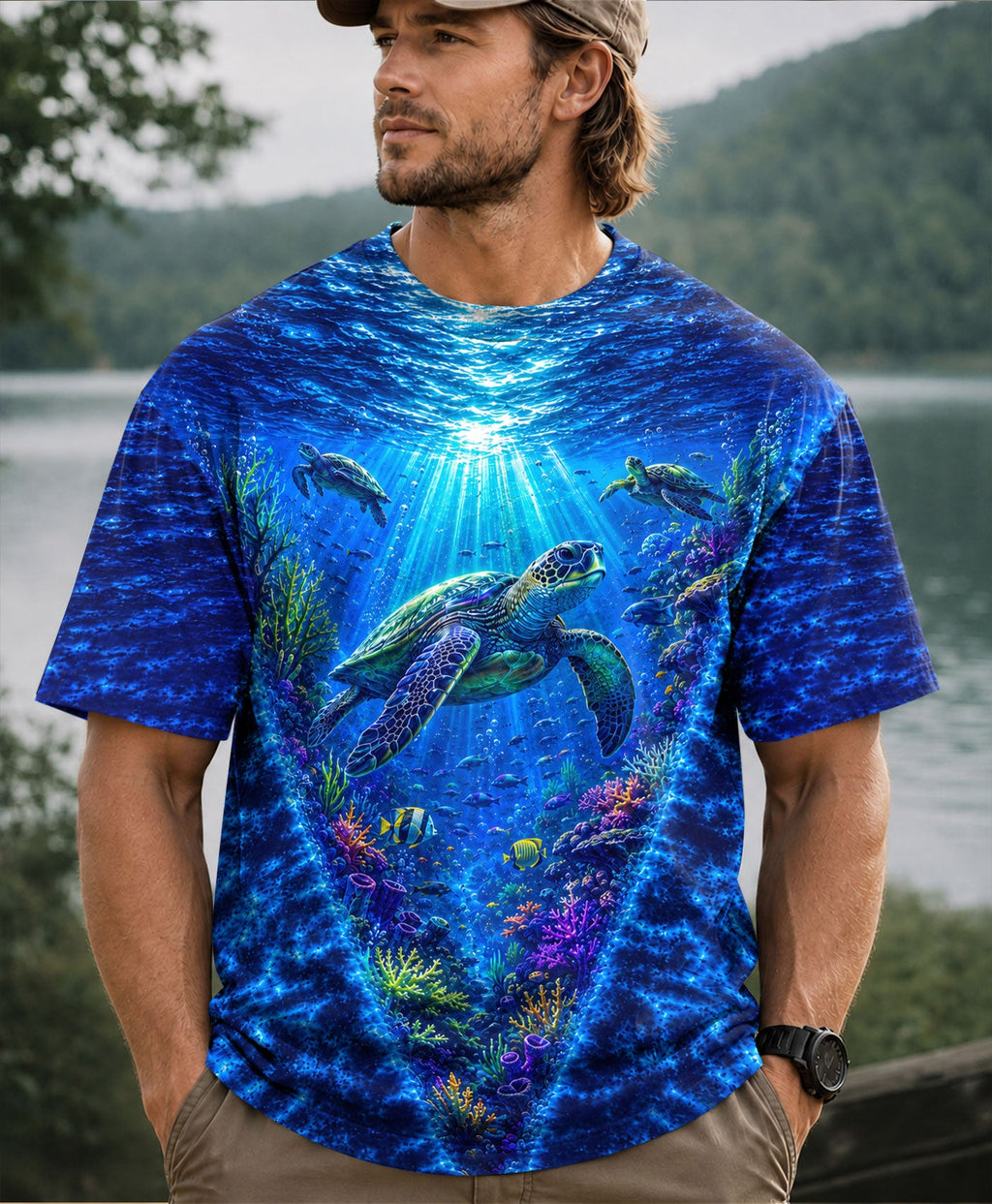 UNDERSEA TURTLE V BLUE PATTERN ALL OVER PRINT  - TLHN0206263