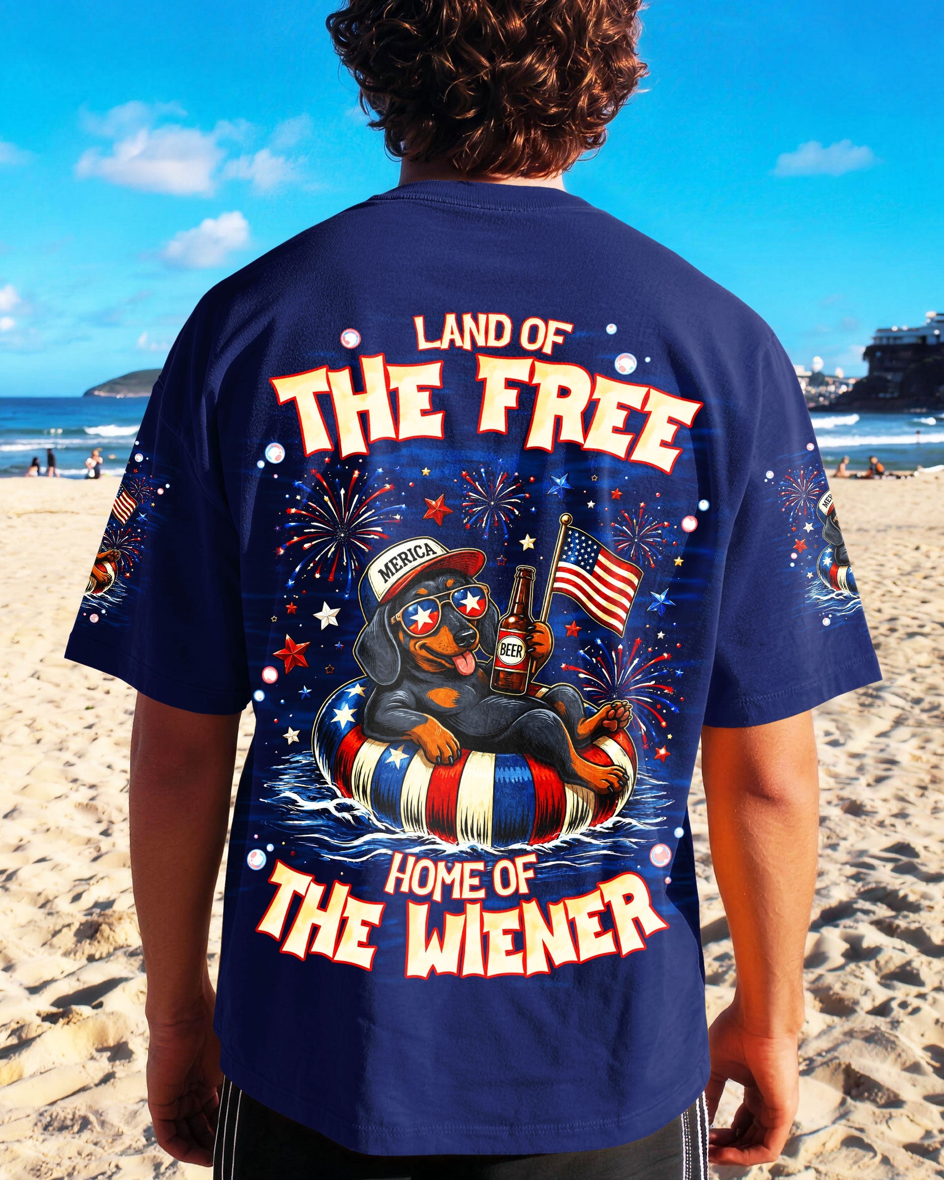 LAND OF THE FREE DACHSHUND DOG RED WHITE & BLUE ALL OVER PRINT  - TLNT1905263