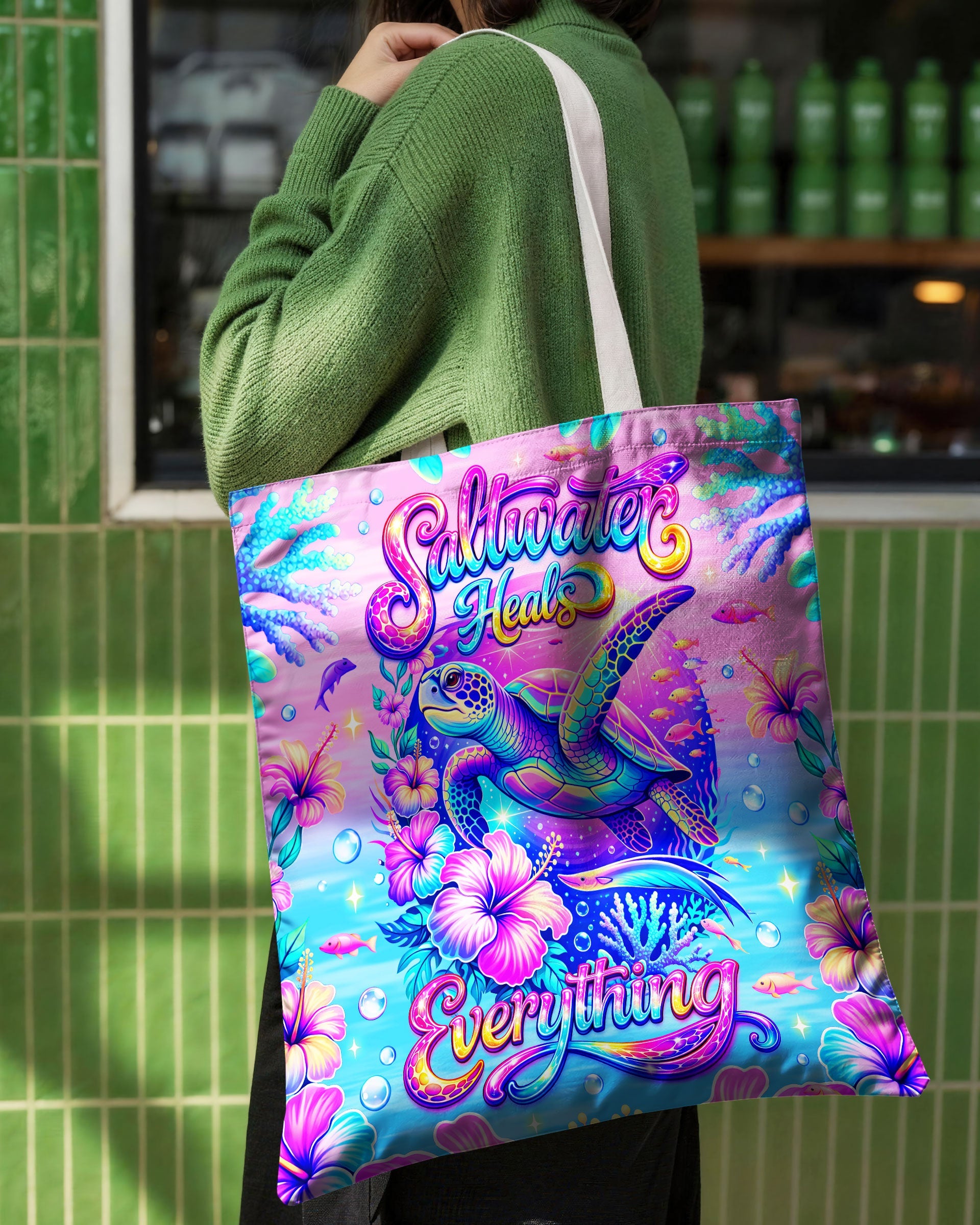 SALTWATER HEALS EVERYTHING TURTLE  TOTE BAG   - TLNT1104263