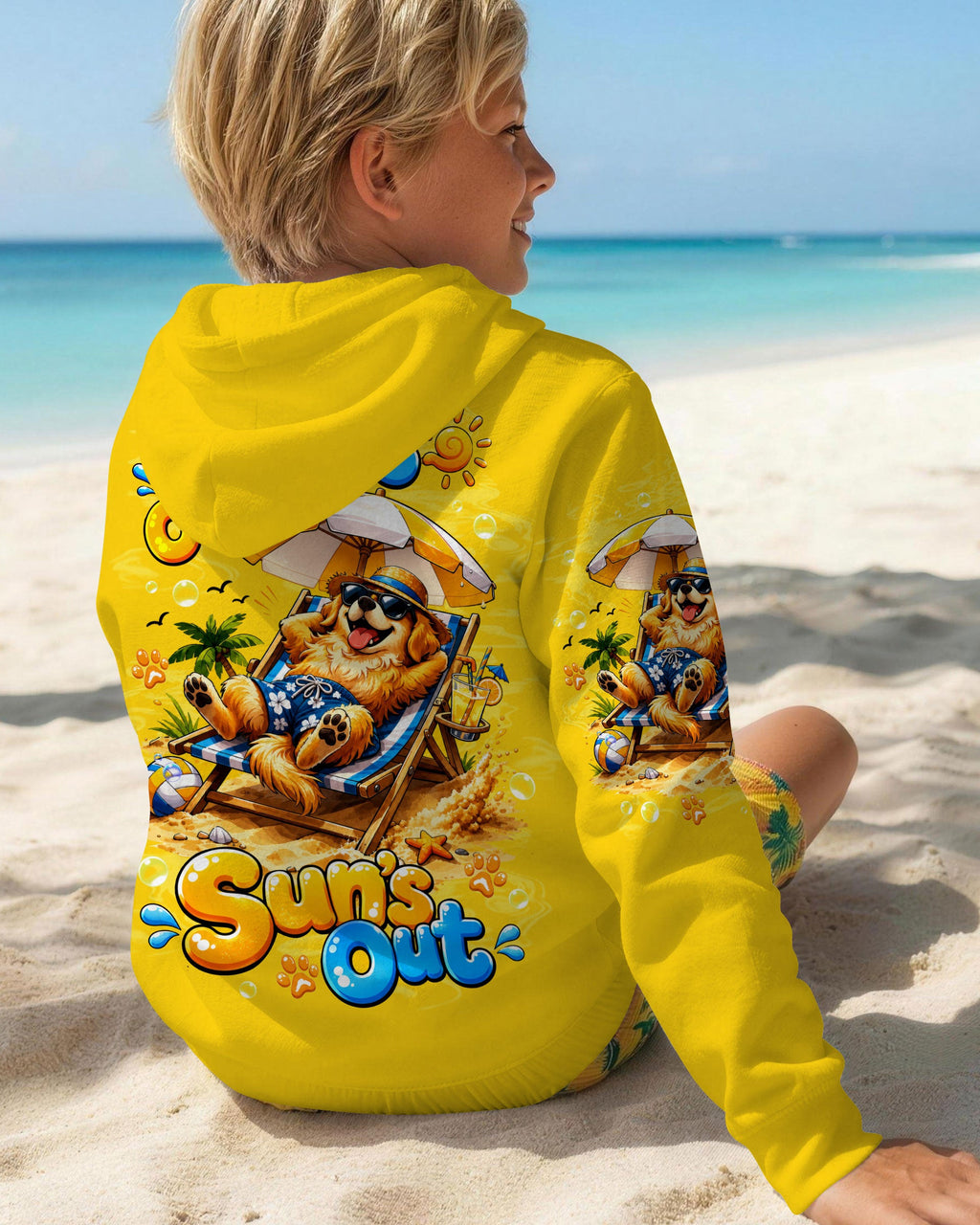 PAWS OUT SUN'S OUT GOLDEN RETRIEVER DOG KIDS ALL OVER PRINT - TLTW2805262