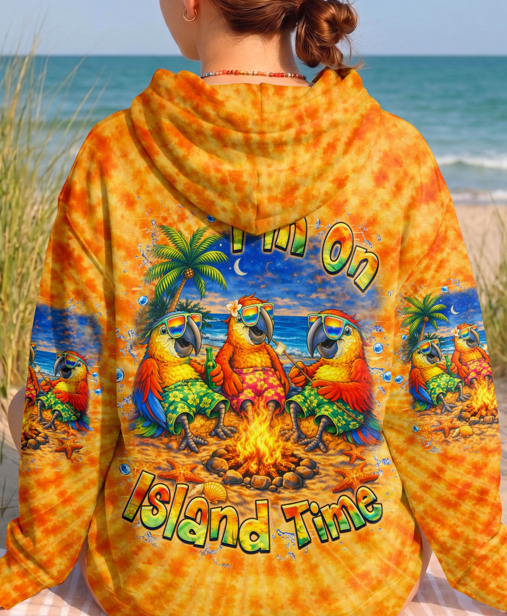 I'M ON ISLAND TIME PARROT SWIRL ALL OVER PRINT    - TLHN0705262