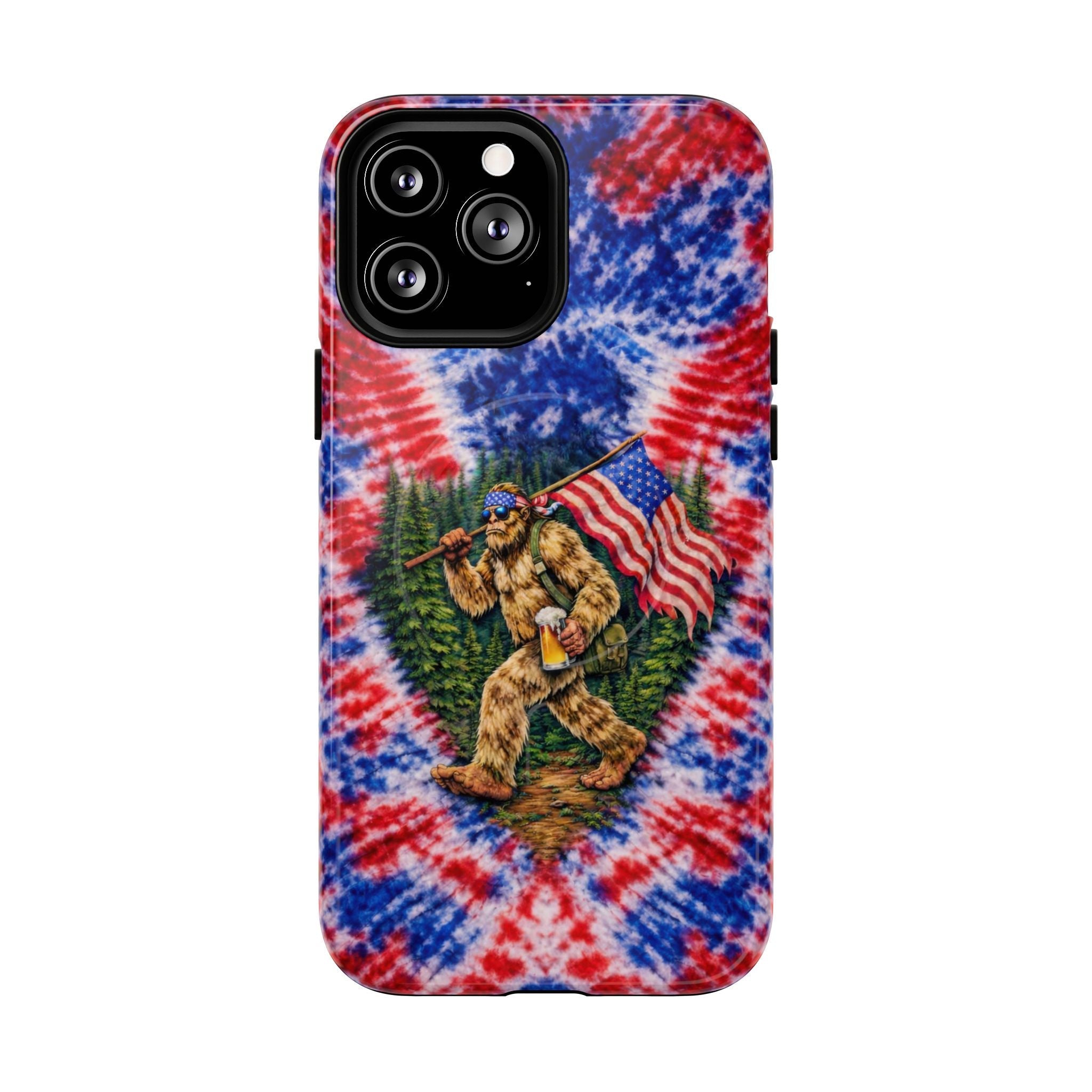 BIGFOOT WITH FLAG RED WHITE & BLUE SWIRL MAGNETIC PHONE CASE  - TLTW2605263