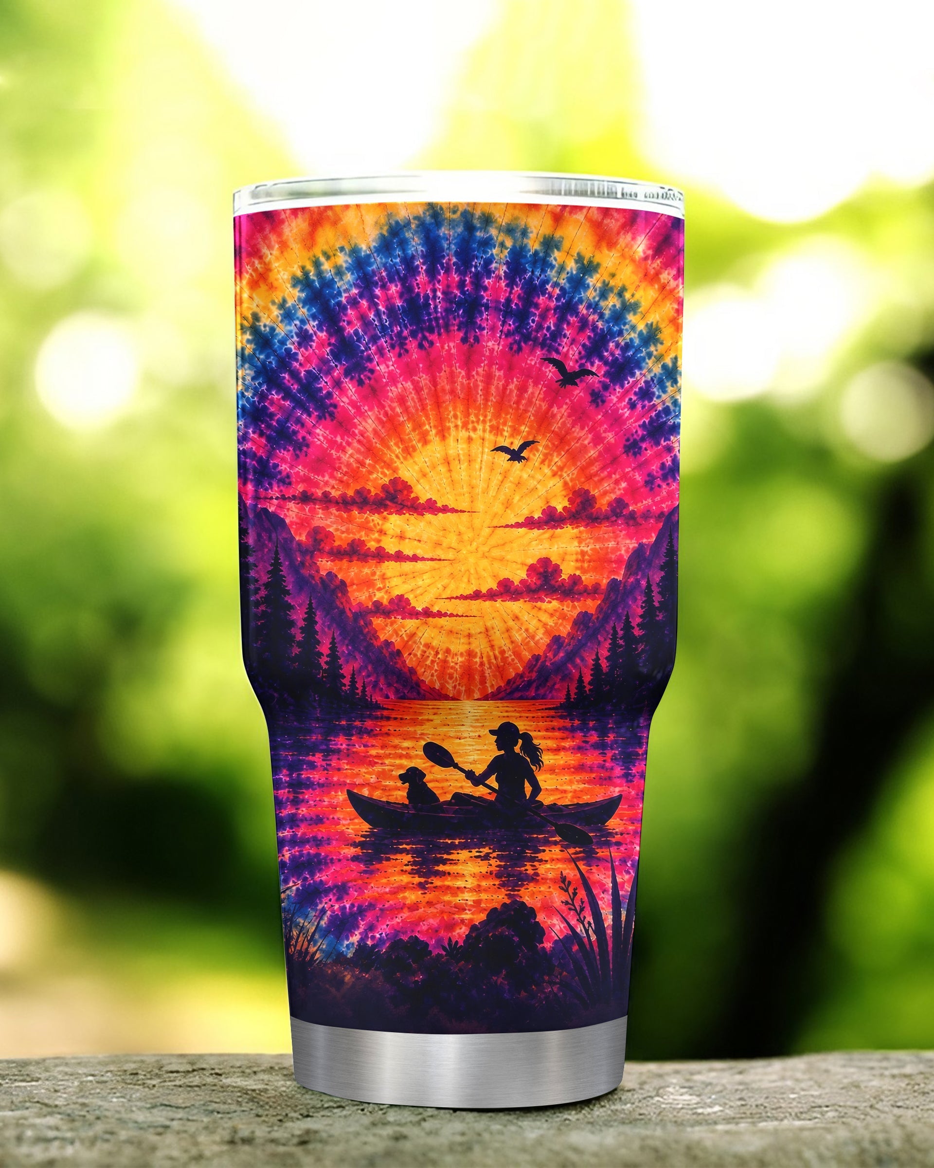 KAYAK LAKE DAY WITH DOG SUNSET TUMBLER - TLHG2406263