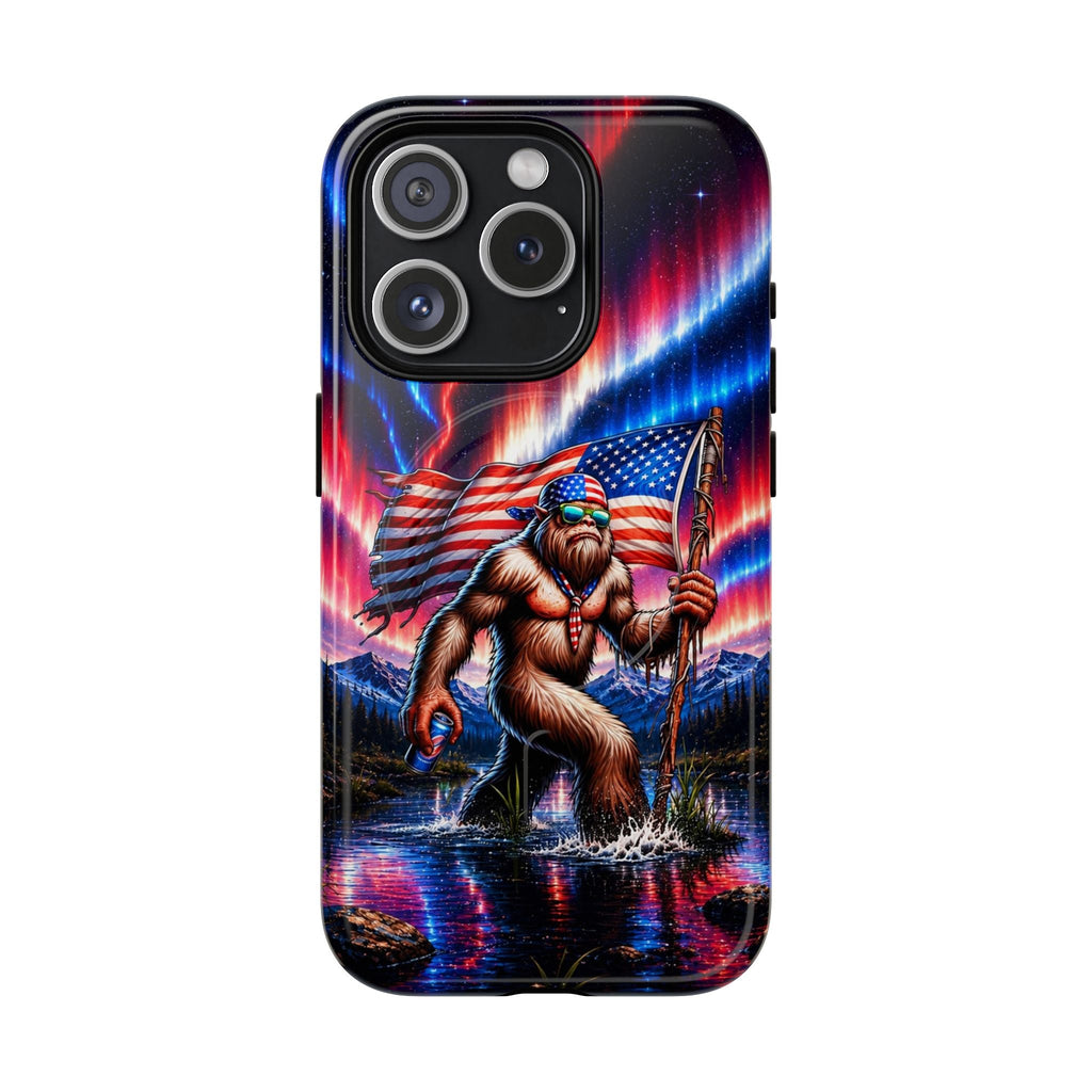 BIGFOOT UNDER RED WHITE & BLUE AURORA MAGNETIC PHONE CASE   - TLHN0306264