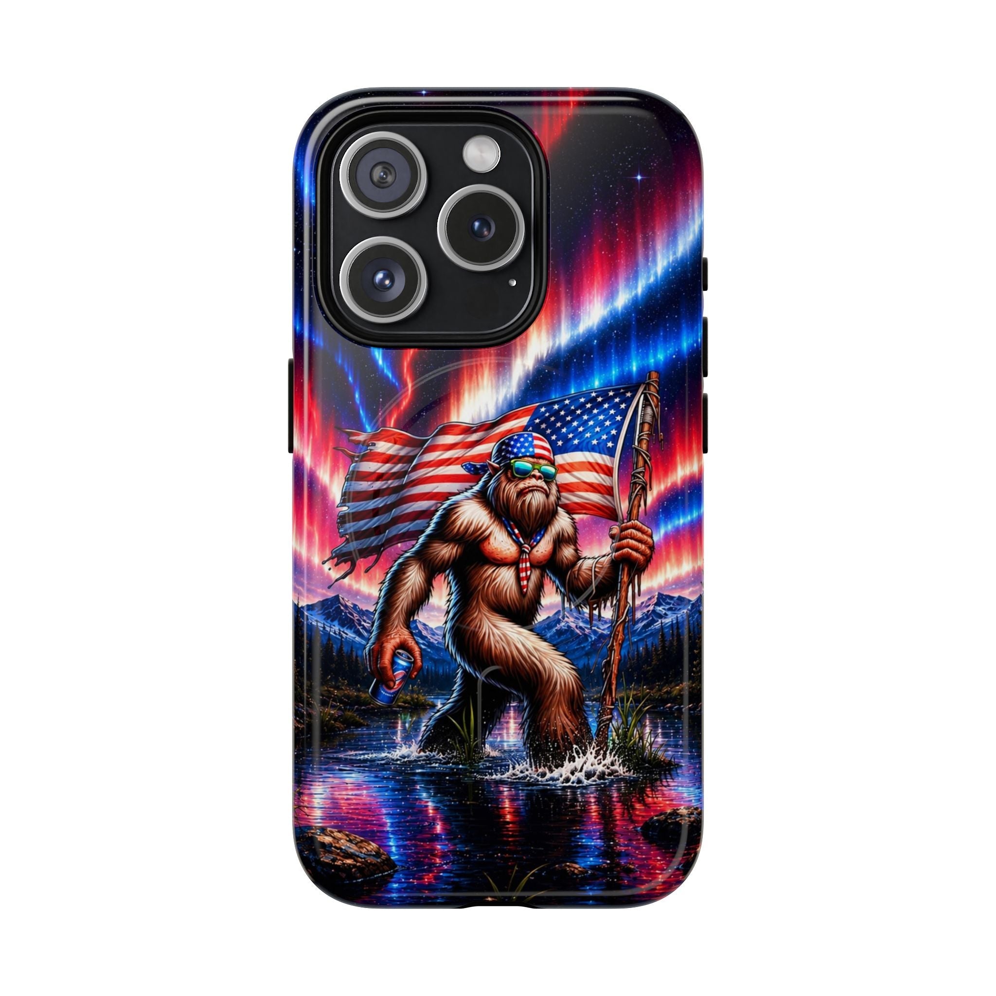 BIGFOOT UNDER RED WHITE & BLUE AURORA MAGNETIC PHONE CASE   - TLHN0306264