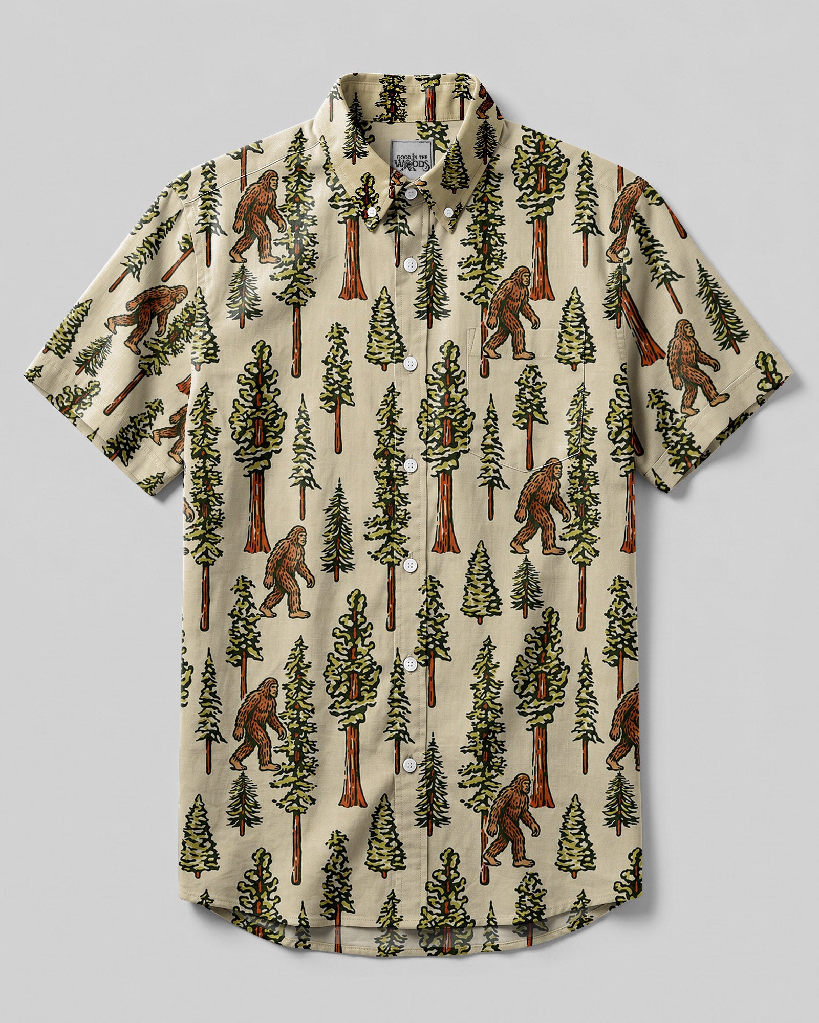 BIGFOOT TREE PATTERN BUTTON-DOWN COLLAR SHIRT  - TLHN0106261