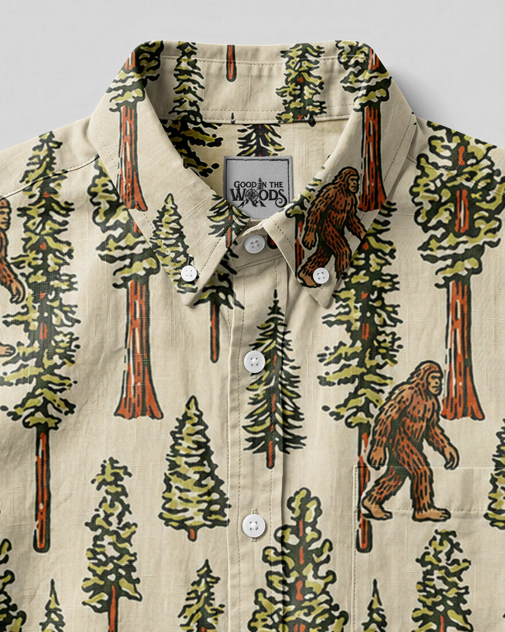 BIGFOOT TREE PATTERN BUTTON-DOWN COLLAR SHIRT  - TLHN0106261
