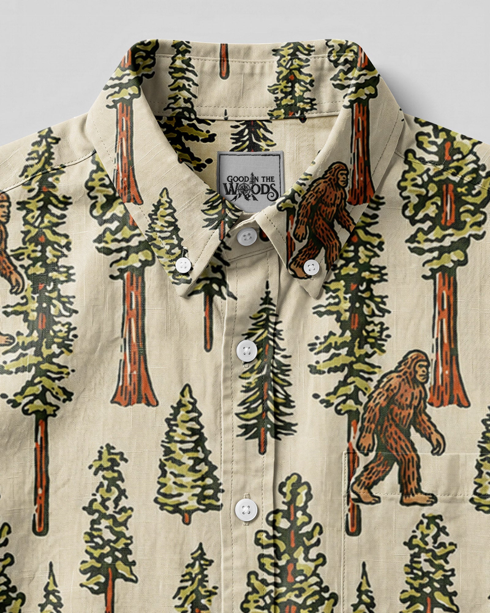 BIGFOOT TREE PATTERN BUTTON-DOWN COLLAR SHIRT  - TLHN0106261