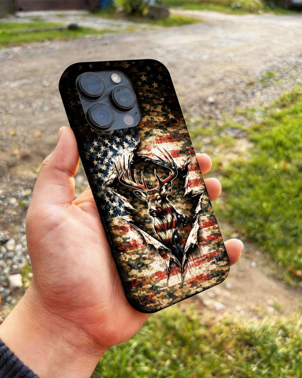 GRUNGE STARS AND STRIPES DEER HUNTING  PHONE CASE  - TLNT0605262