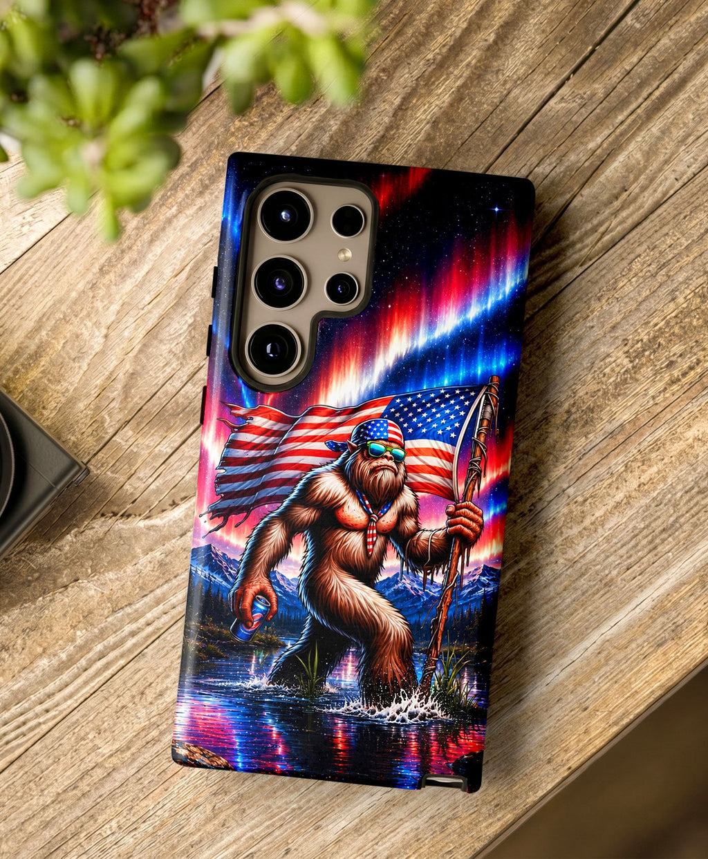 BIGFOOT UNDER RED WHITE & BLUE AURORA PHONE CASE  - TLHN0306264
