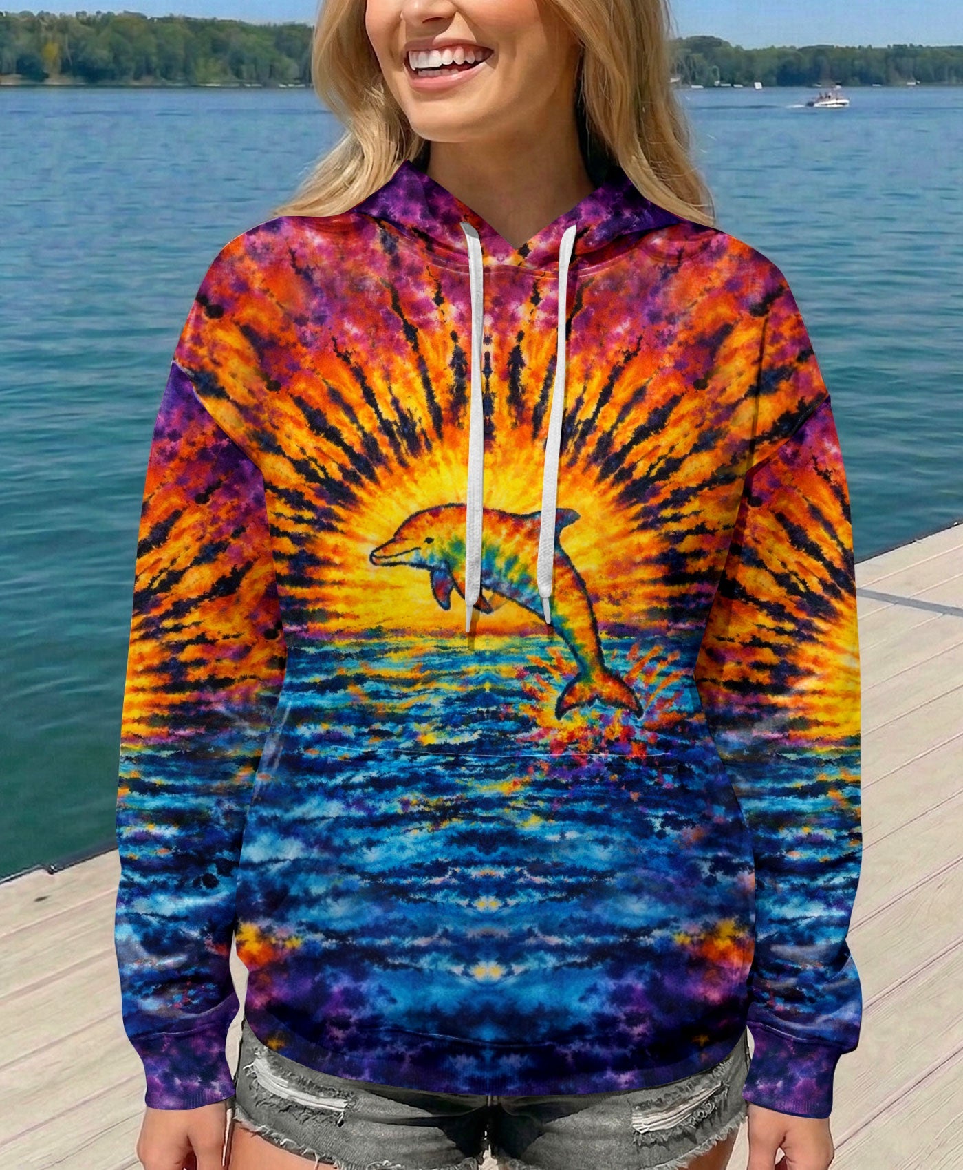 DOLPHIN SUNSET WATERCOLOR PATTERN ALL OVER PRINT - TLHN0904262