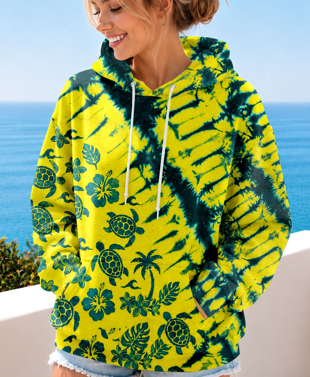 VIBRANT TROPICAL TURTLE BURST ALL OVER PRINT  - TLHN0707261